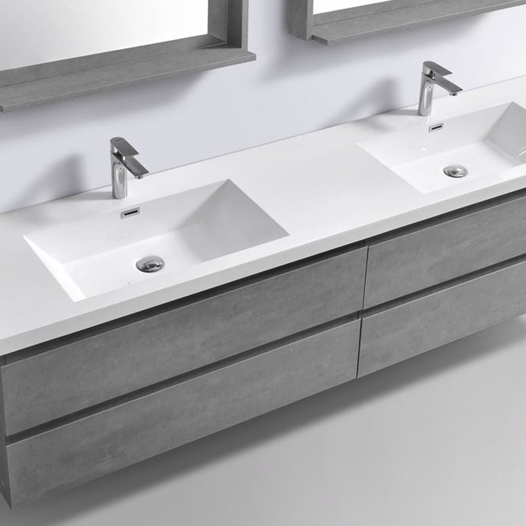 Boho Elegance 72" Cement Gray Wall-Mounted Vanity With Double Reinforced White Acrylic Sinks