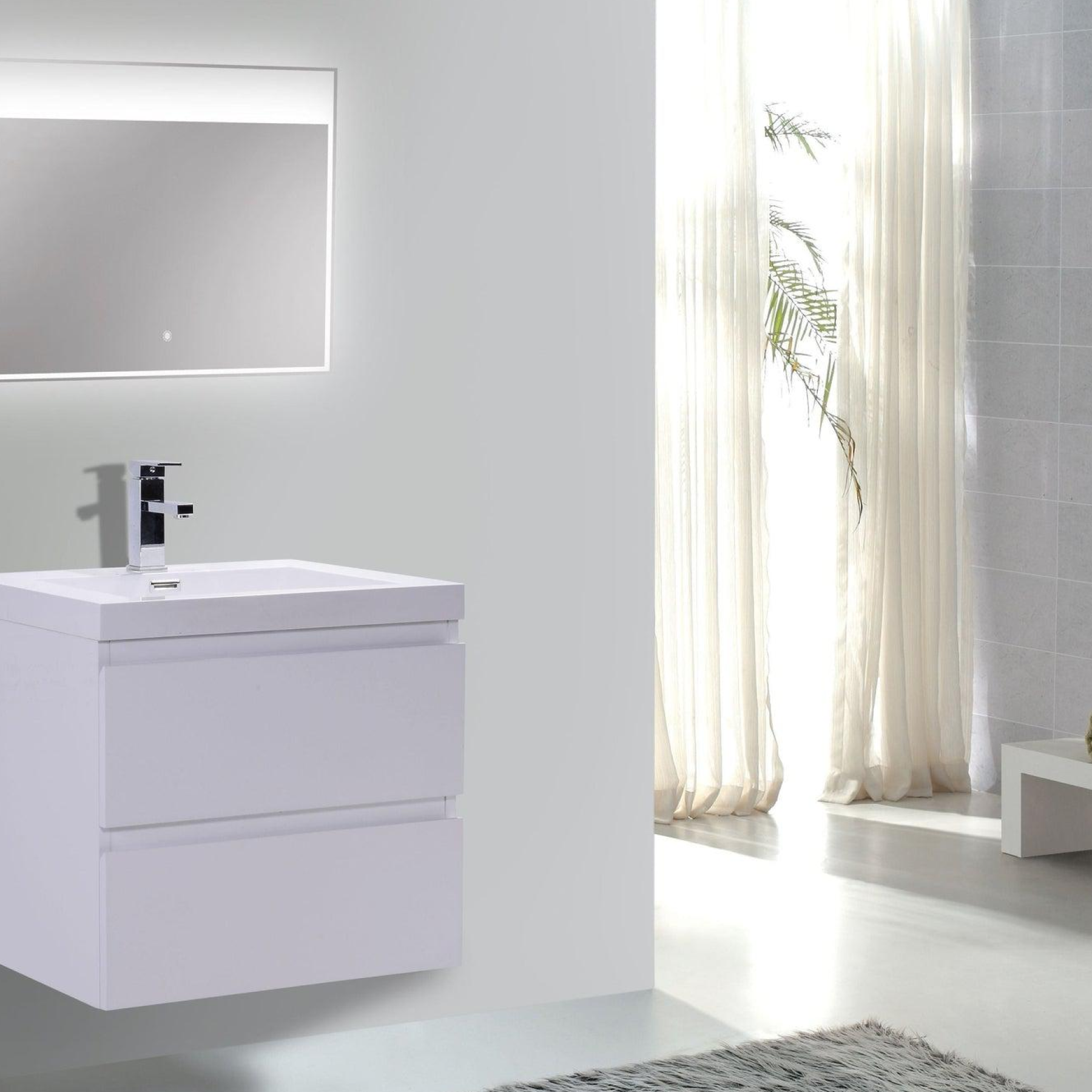 Boho Elegance 24" High Gloss White Wall-Mounted Vanity With Single Reinforced White Acrylic Sink