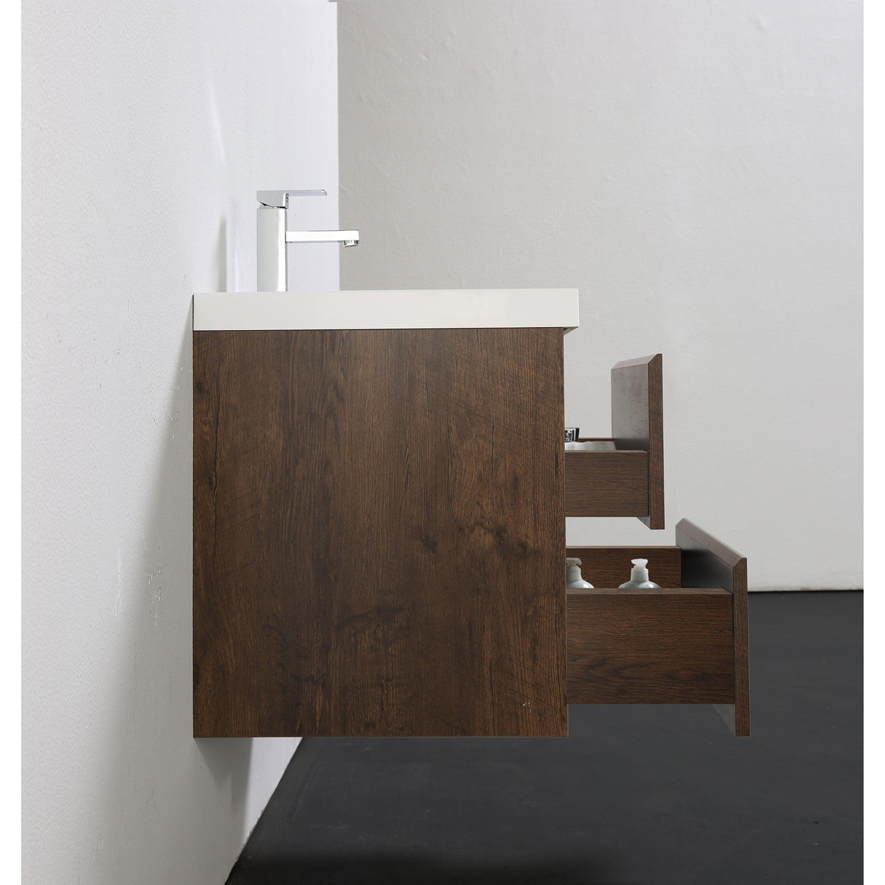 Boho Elegance 24" Rosewood Wall-Mounted Vanity With Single Reinforced White Acrylic Sink