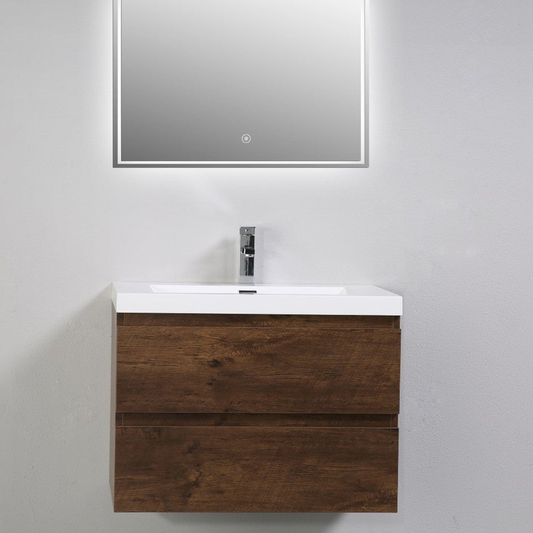 Boho Elegance 30" Rosewood Wall-Mounted Vanity With Single Reinforced White Acrylic Sink