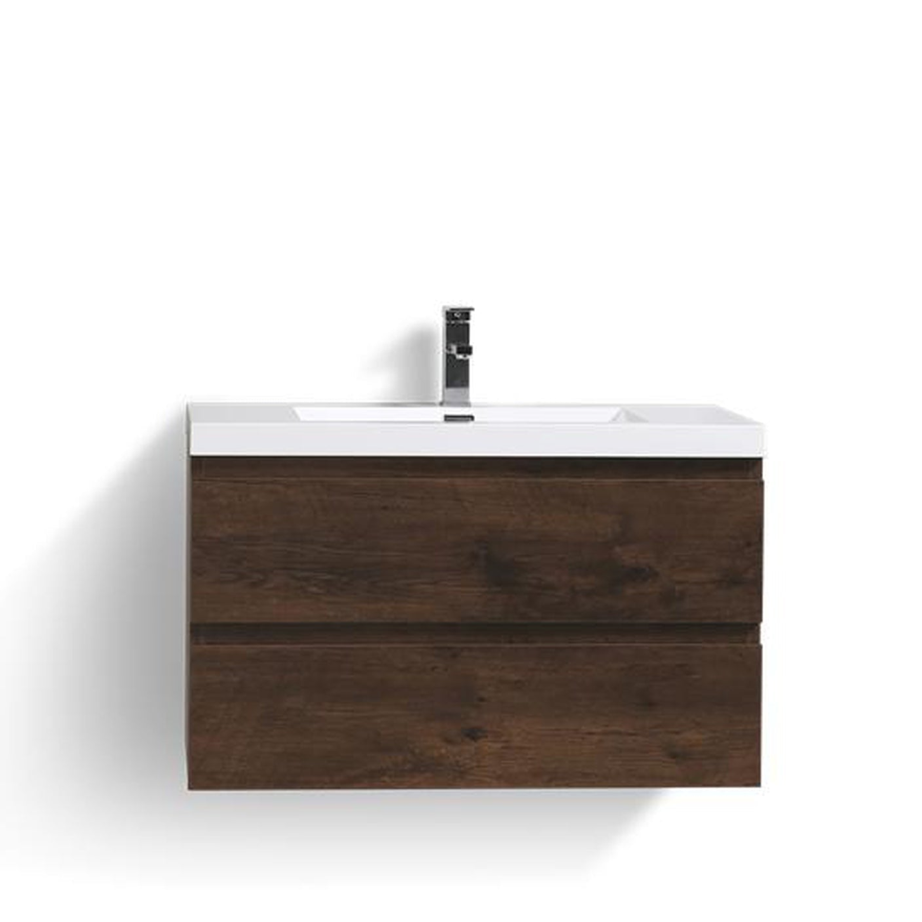 Boho Elegance 36" Rosewood Wall-Mounted Vanity With Single Reinforced White Acrylic Sink