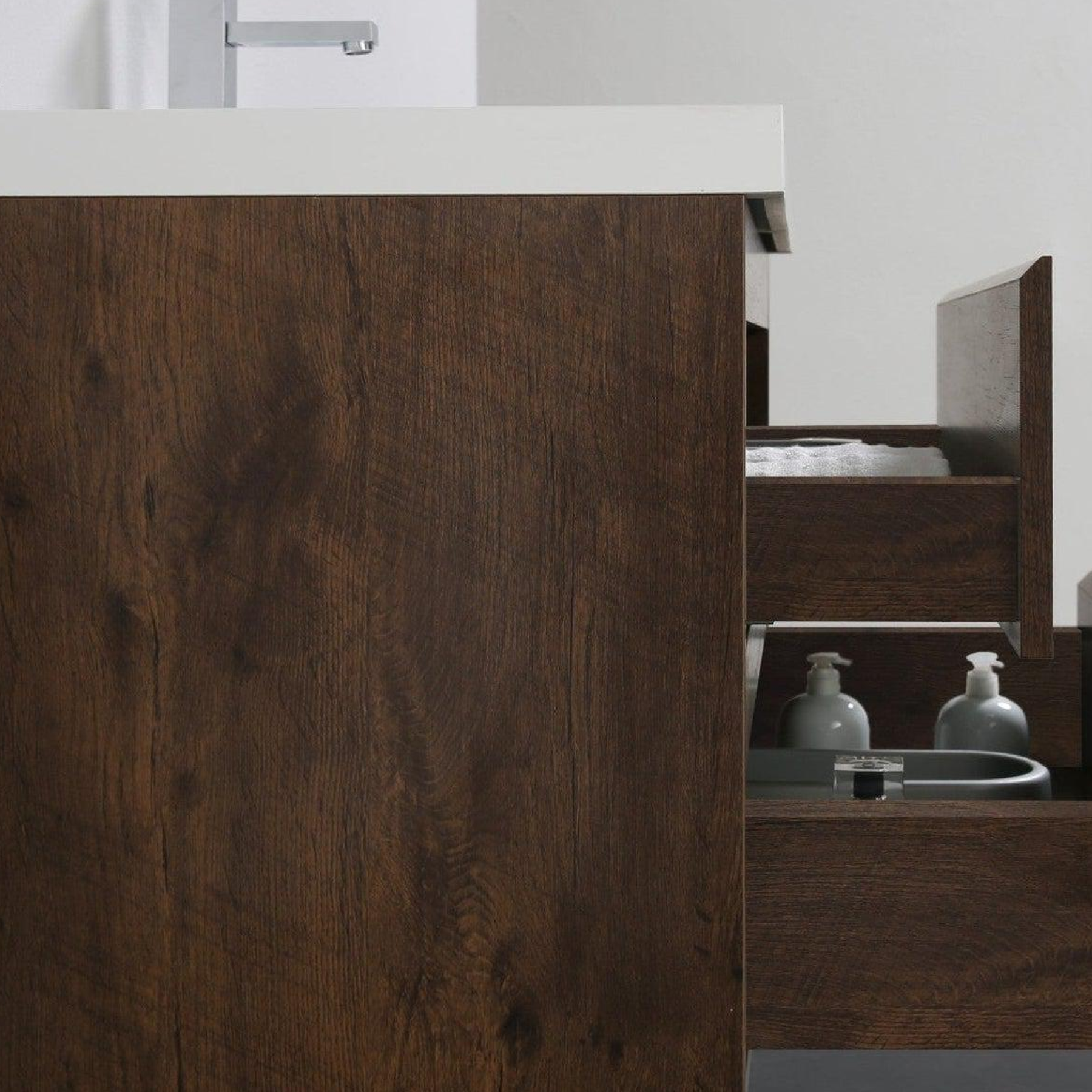 Boho Elegance 36" Rosewood Wall-Mounted Vanity With Single Reinforced White Acrylic Sink