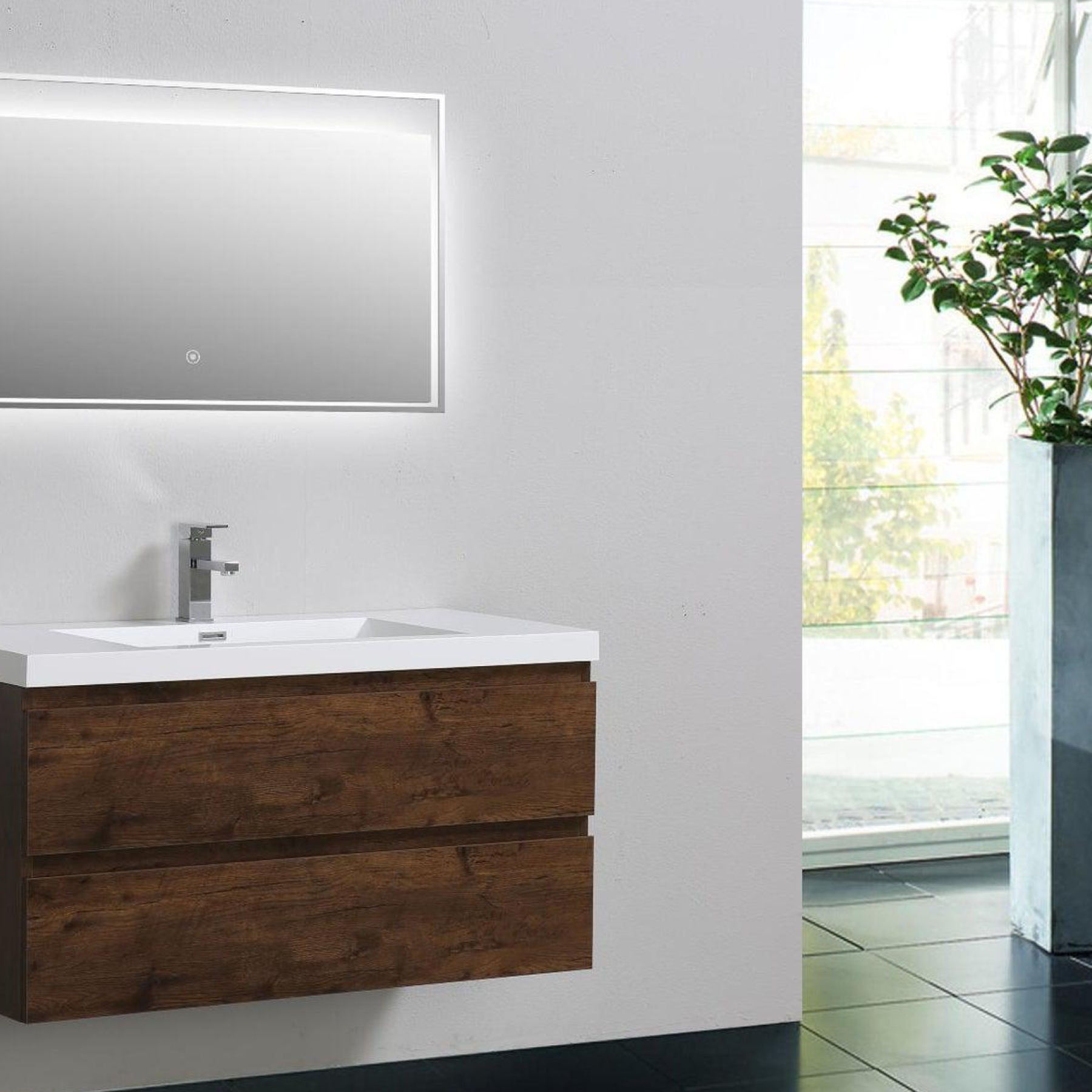 Boho Elegance 42" Rosewood Wall-Mounted Vanity With Single Reinforced White Acrylic Sink