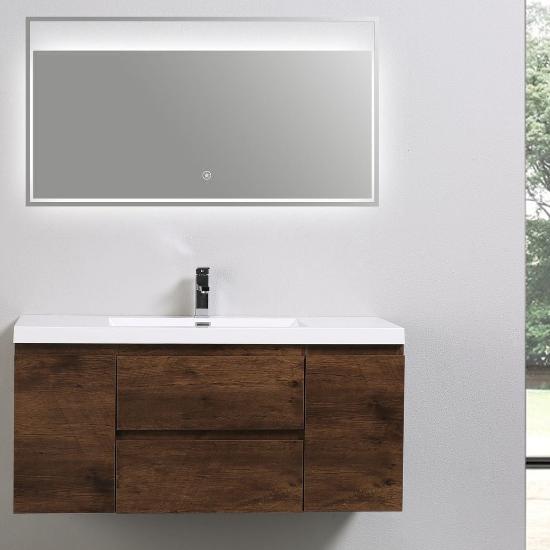 Boho Elegance 48" Rosewood Wall-Mounted Vanity With Single Reinforced White Acrylic Sink