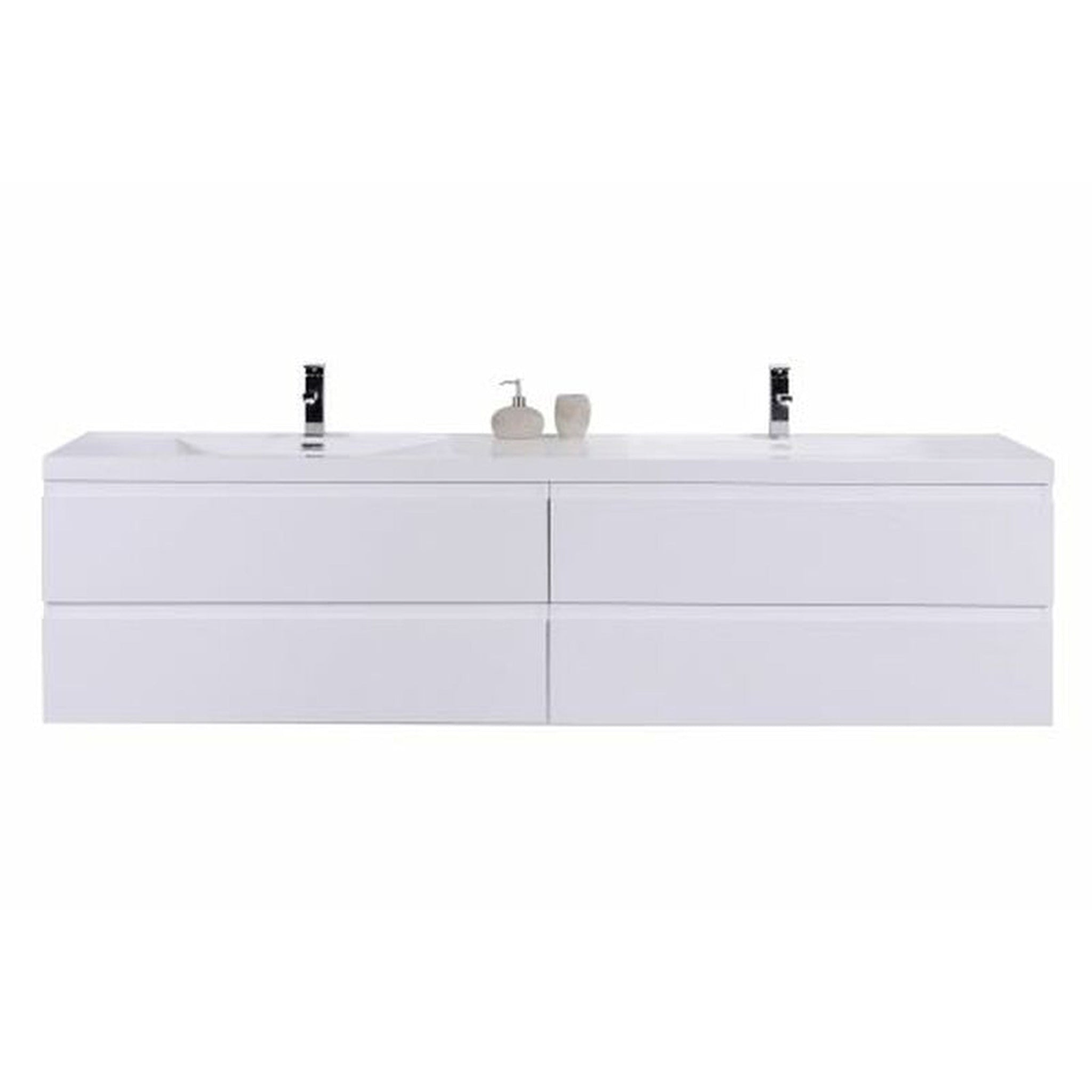 Boho Elegance 72" High Gloss White Wall-Mounted Vanity With Double Reinforced White Acrylic Sinks