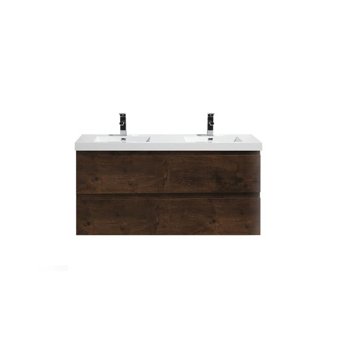 Boho Elegance 48" Rosewood Wall-Mounted Vanity With Double Reinforced White Acrylic Sinks