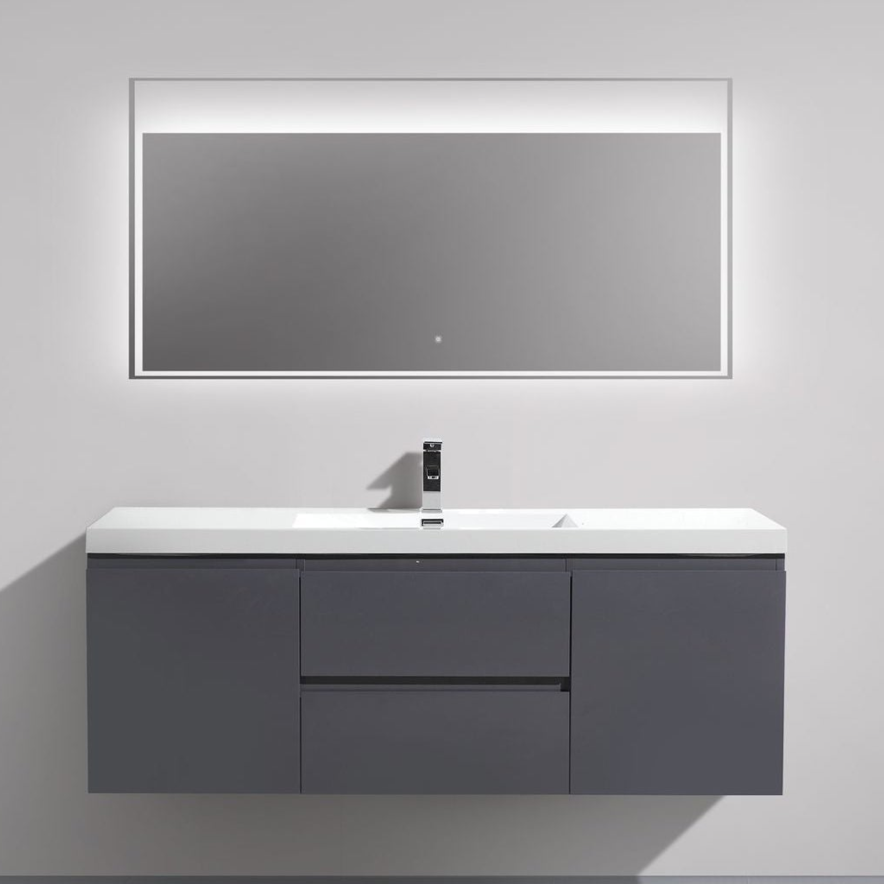 Boho Elegance 60" High Gloss Gray Wall-Mounted Vanity With Single Reinforced White Acrylic Sink