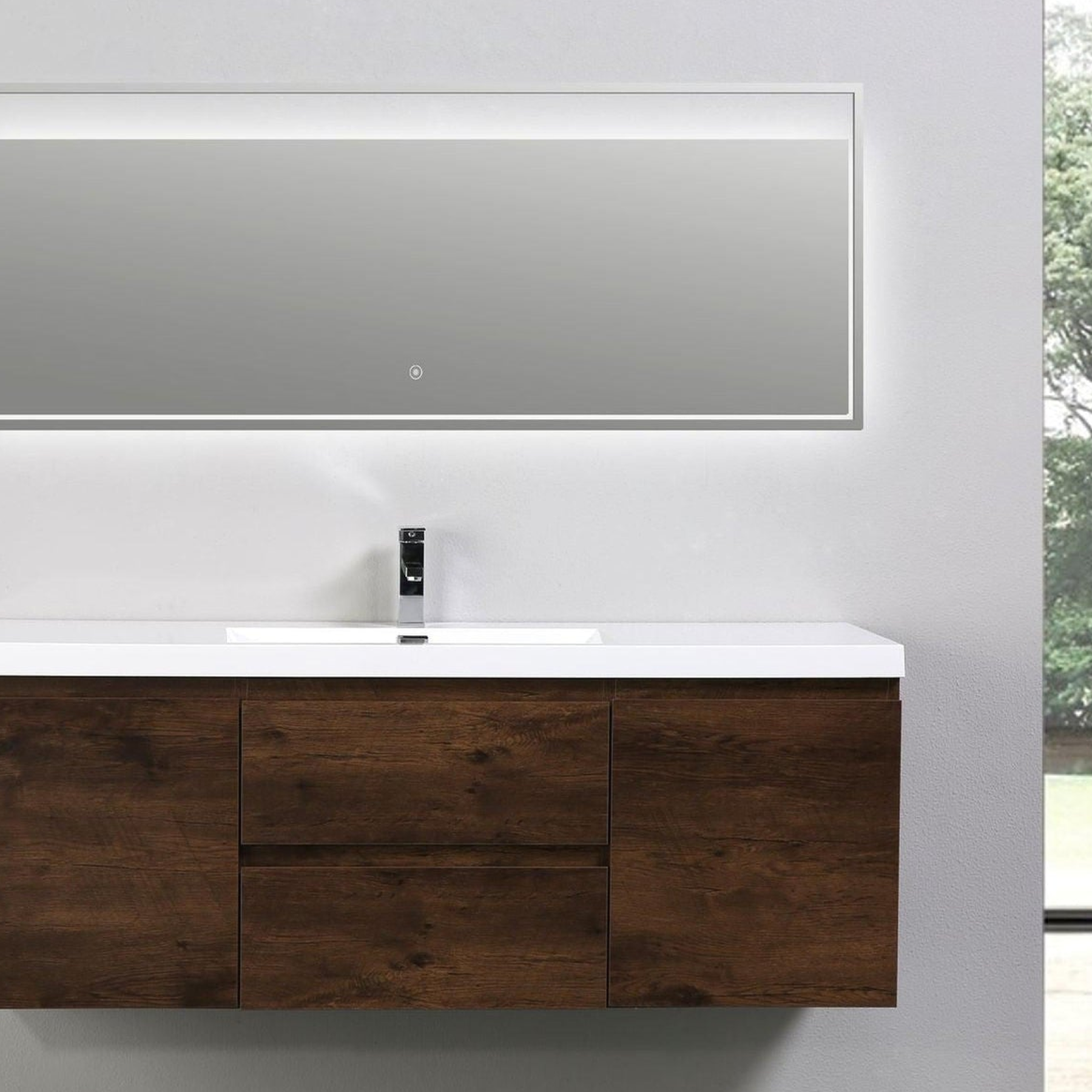 Boho Elegance 60" Rosewood Wall-Mounted Vanity With Single Reinforced White Acrylic Sink