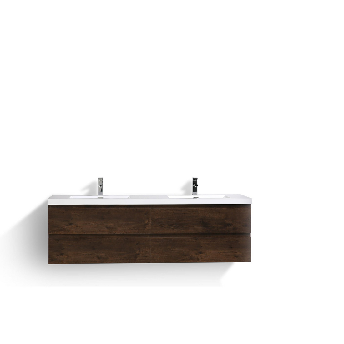 Boho Elegance 72" Rosewood Wall-Mounted Vanity With Double Reinforced White Acrylic Sinks