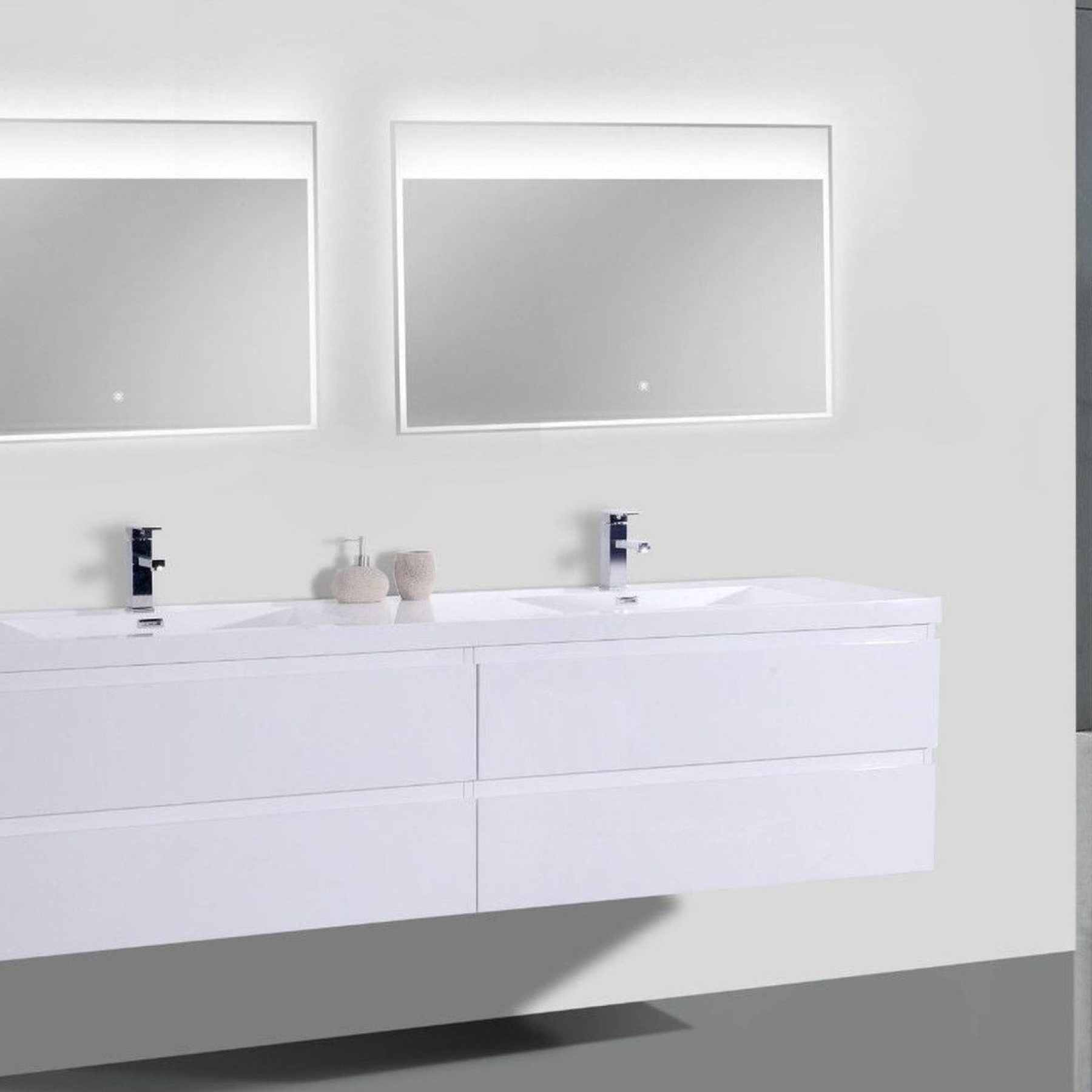 Boho Elegance 72" High Gloss White Wall-Mounted Vanity With Double Reinforced White Acrylic Sinks