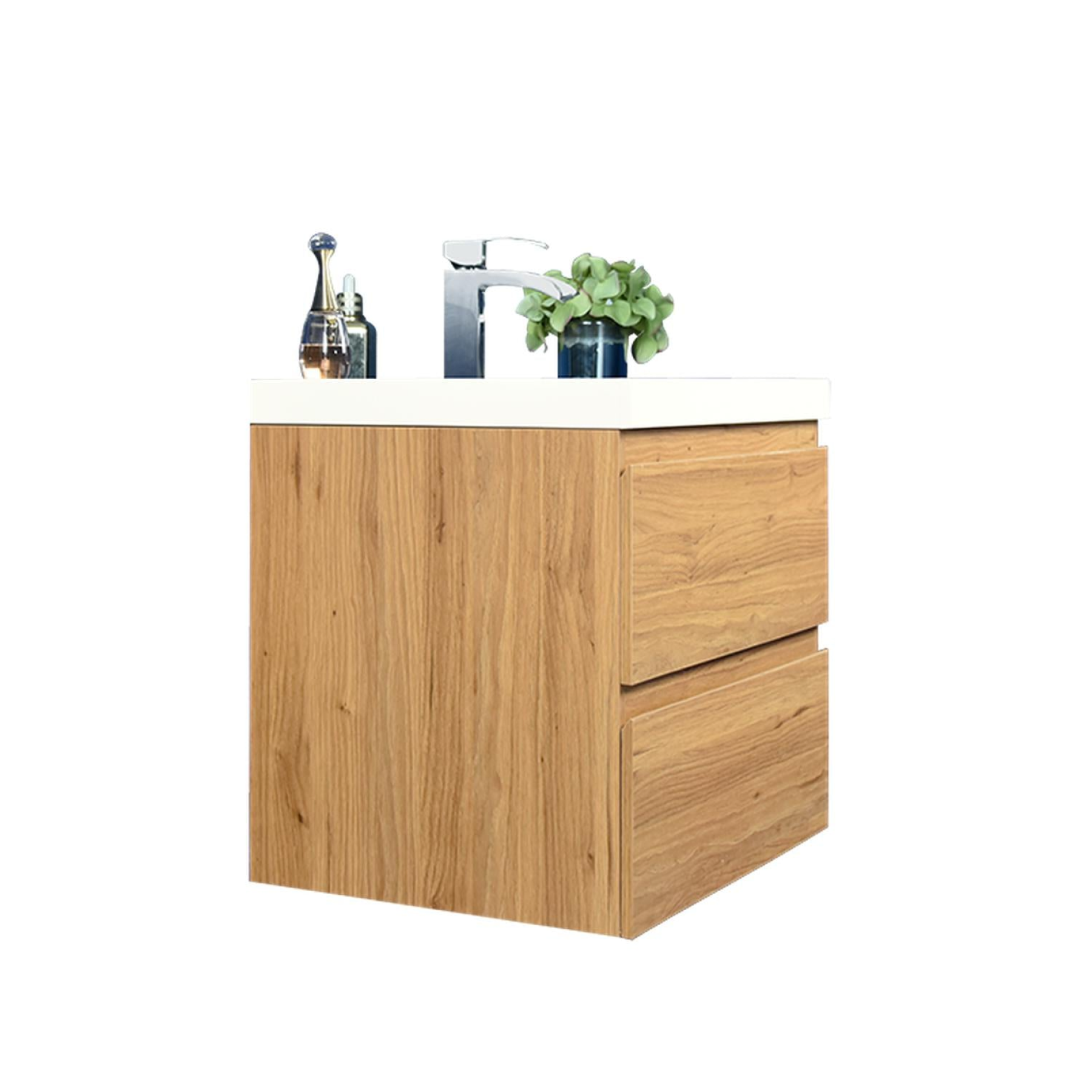 Boho Elegance 24" Nature Oak Wall-Mounted Vanity With Single Reinforced White Acrylic Sink