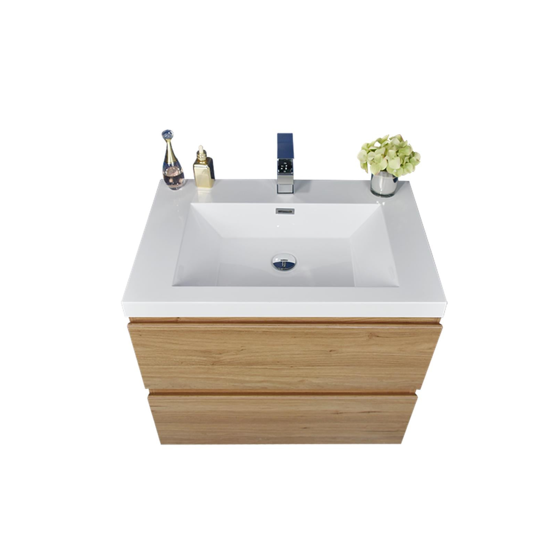Boho Elegance 24" Nature Oak Wall-Mounted Vanity With Single Reinforced White Acrylic Sink
