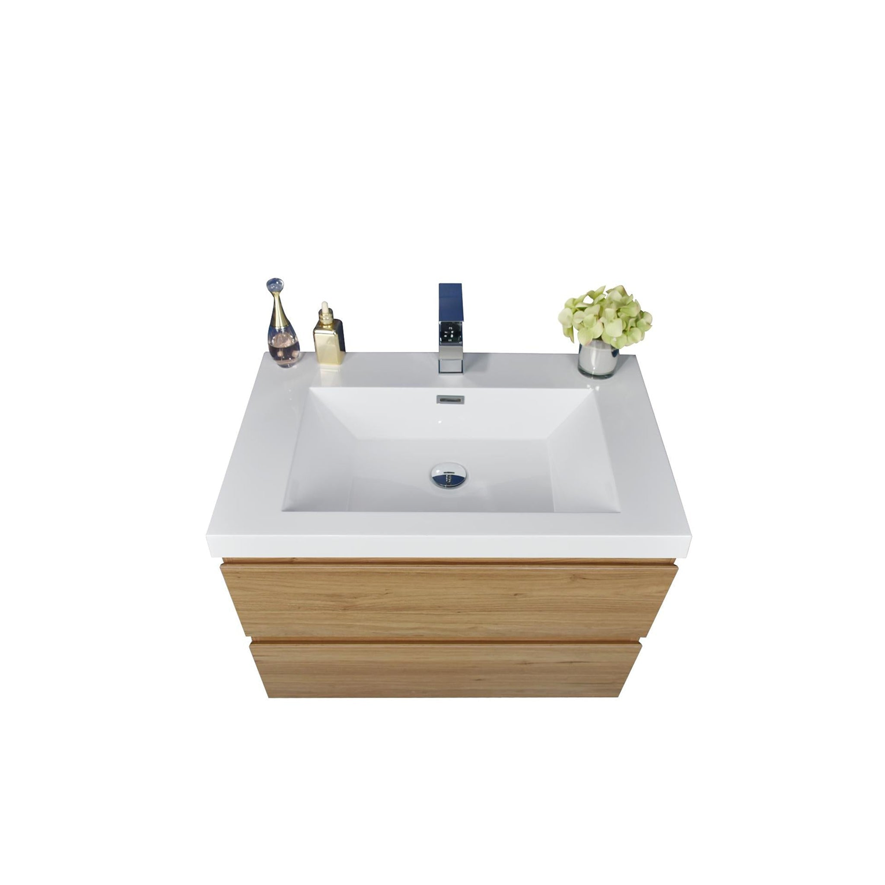 Boho Elegance 30" Nature Oak Wall-Mounted Vanity With Single Reinforced White Acrylic Sink