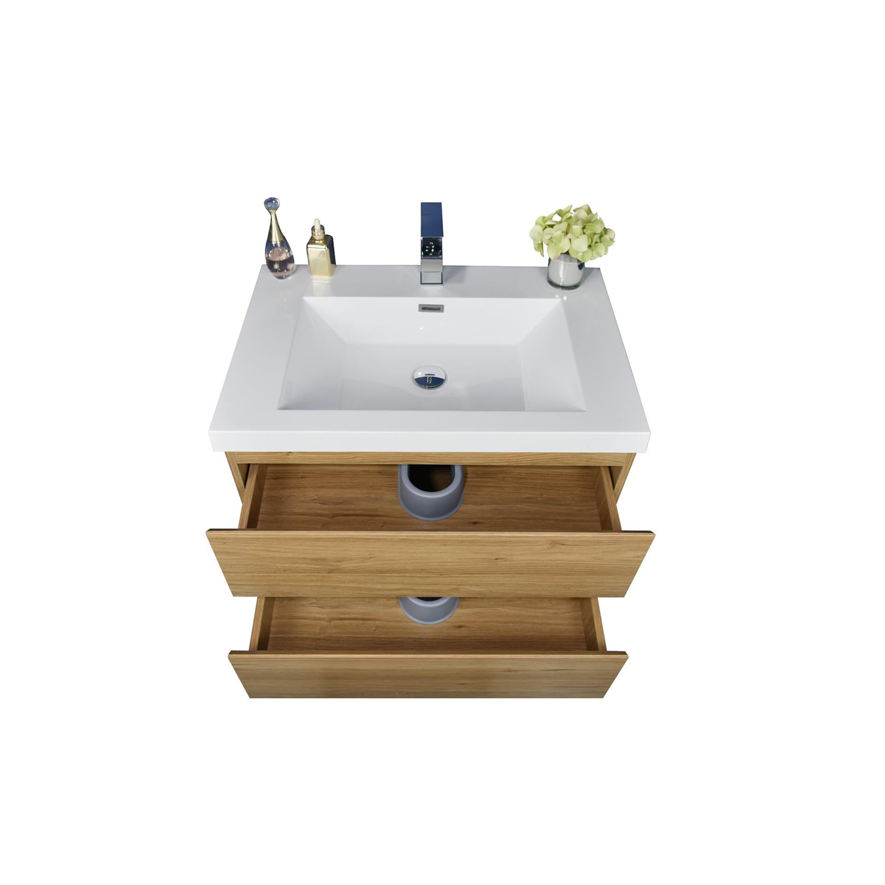 Boho Elegance 30" Nature Oak Wall-Mounted Vanity With Single Reinforced White Acrylic Sink