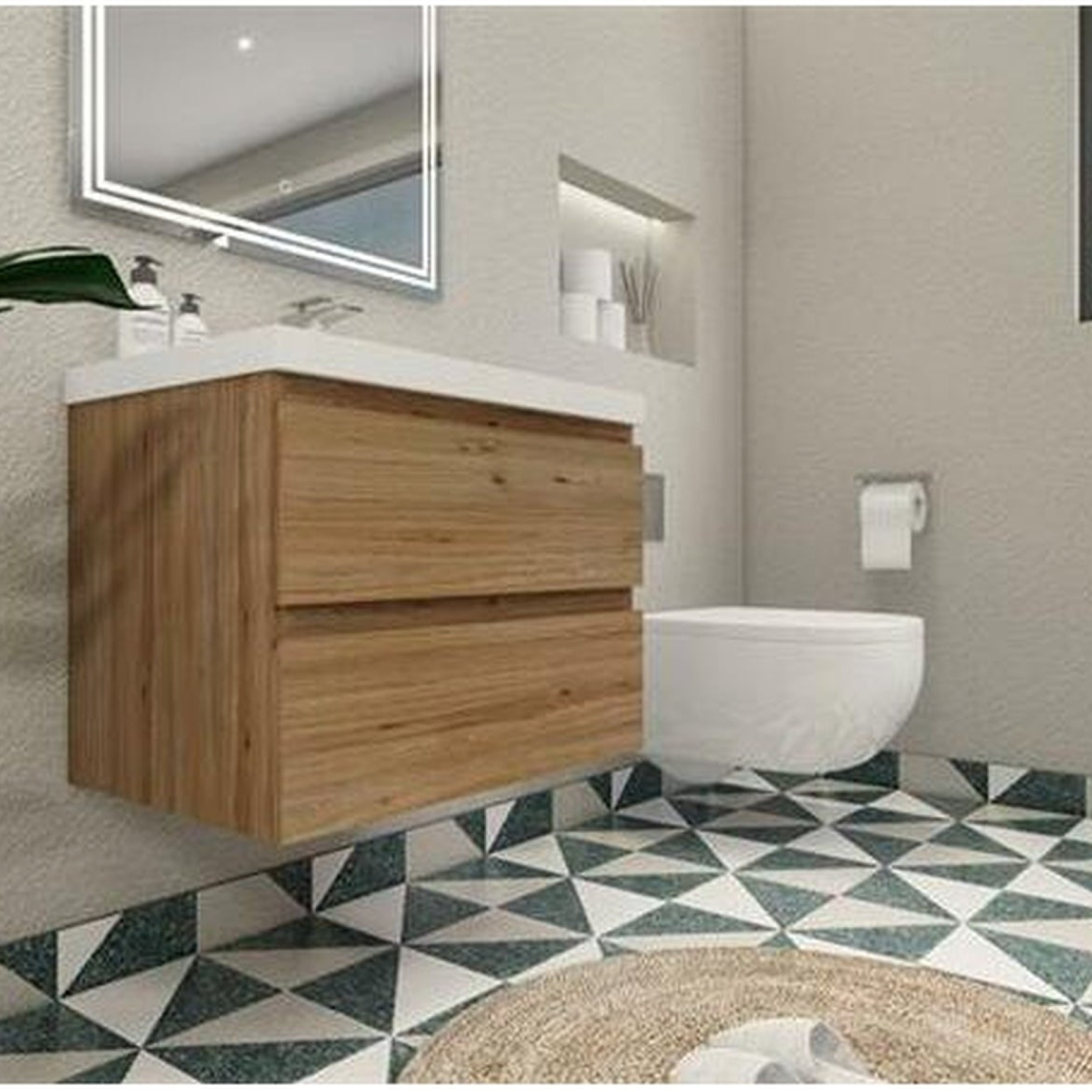 Boho Elegance 30" Nature Oak Wall-Mounted Vanity With Single Reinforced White Acrylic Sink