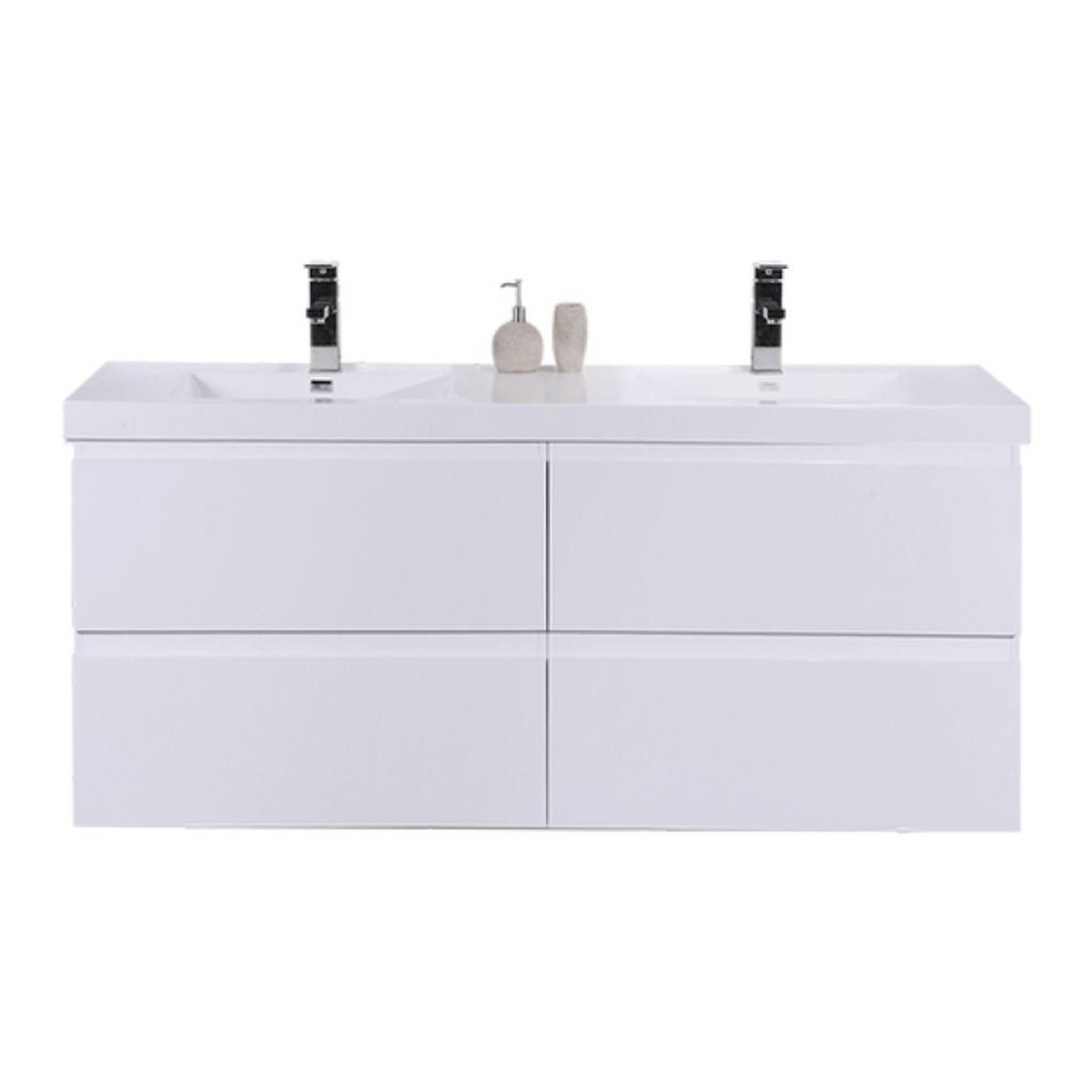 Boho Elegance 48" High Gloss White Wall-Mounted Vanity With Double Reinforced White Acrylic Sinks