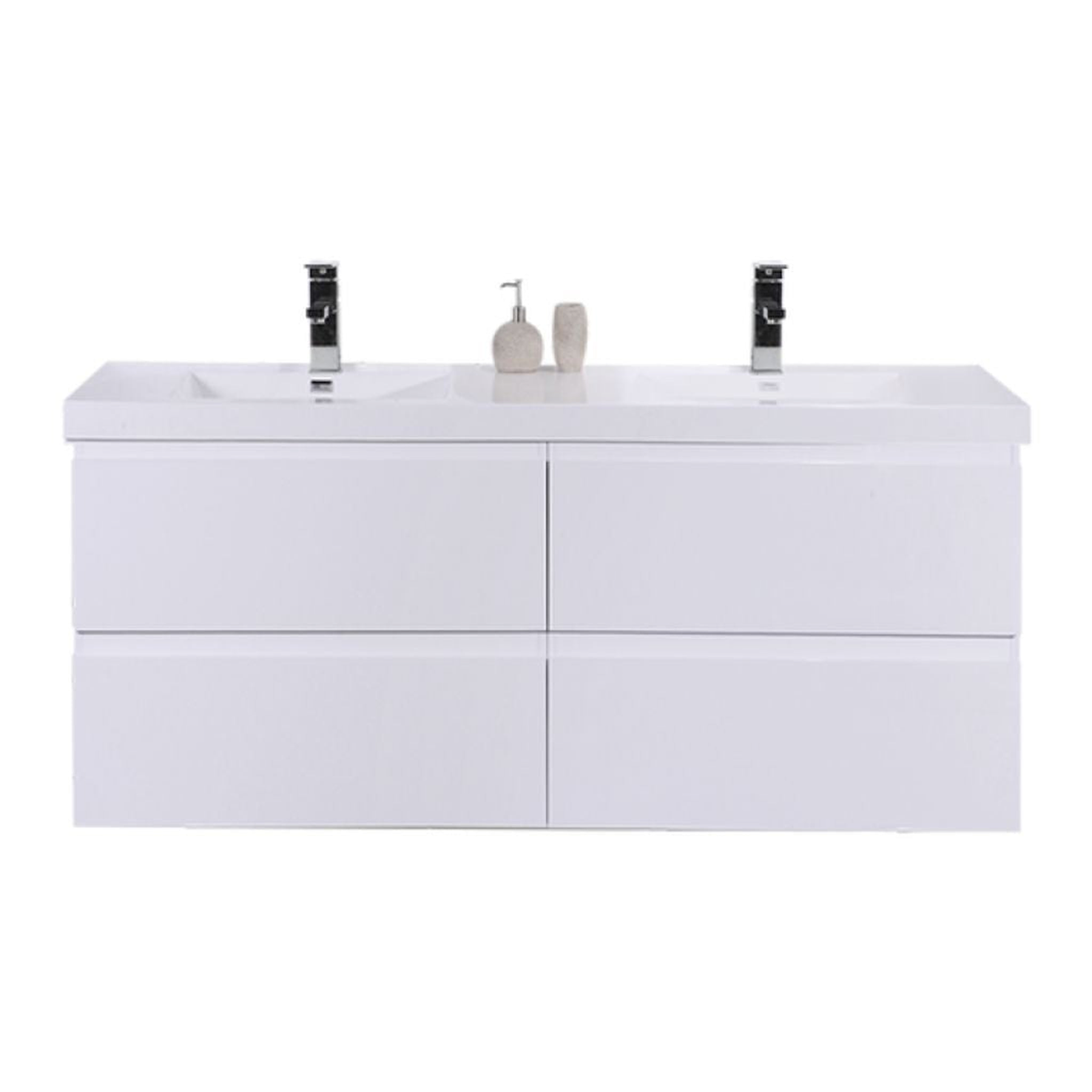 Boho Elegance 48" High Gloss White Wall-Mounted Vanity With Double Reinforced White Acrylic Sinks