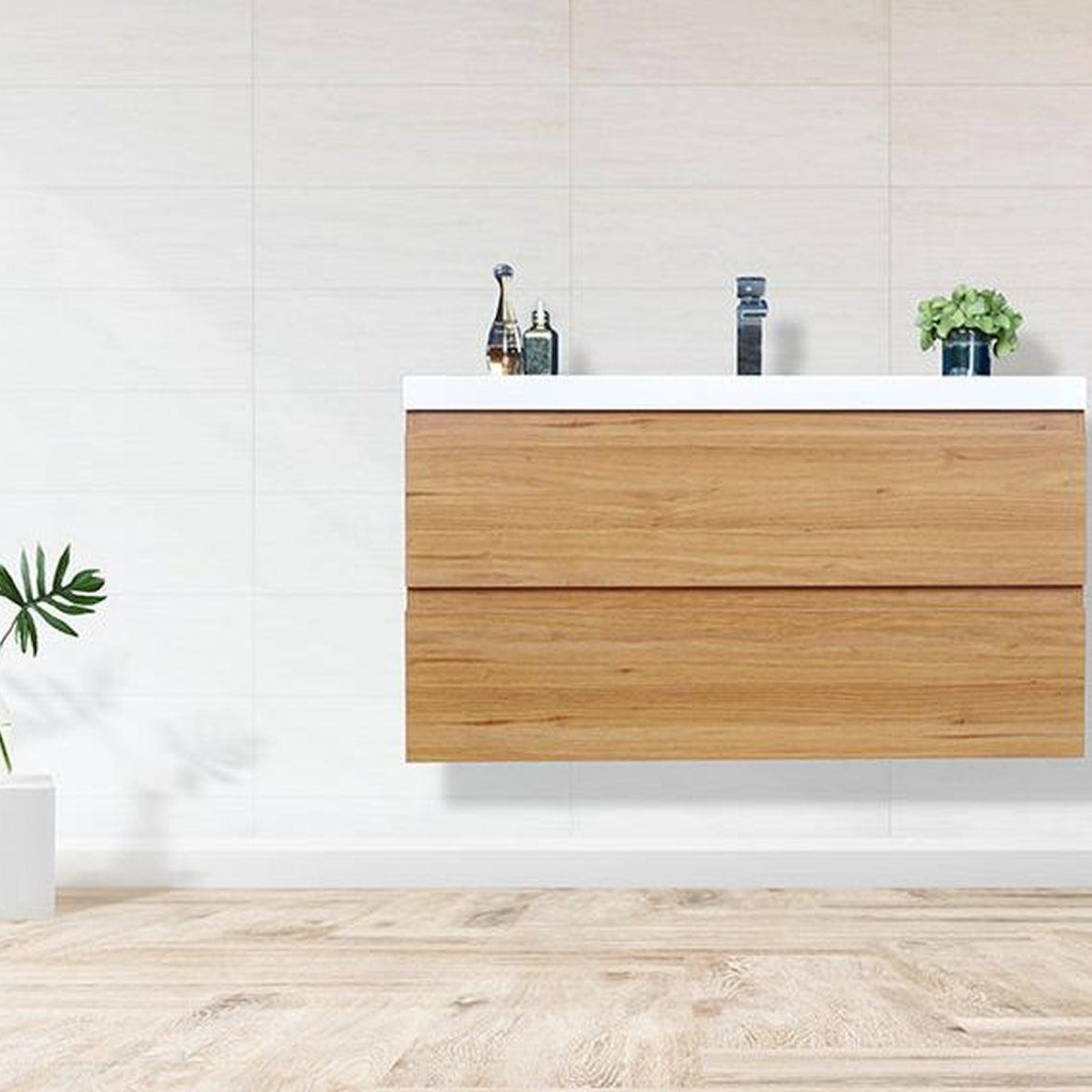 Boho Elegance 42" Nature Oak Wall-Mounted Vanity With Single Reinforced White Acrylic Sink