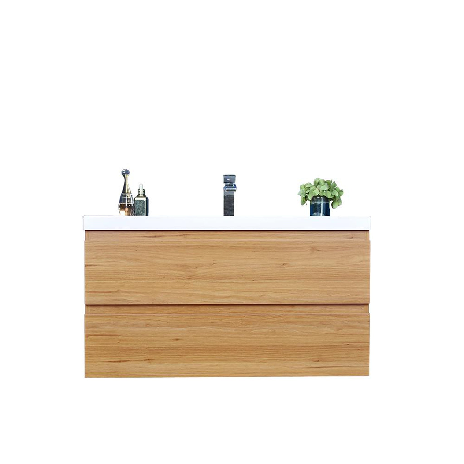 Boho Elegance 42" Nature Oak Wall-Mounted Vanity With Single Reinforced White Acrylic Sink