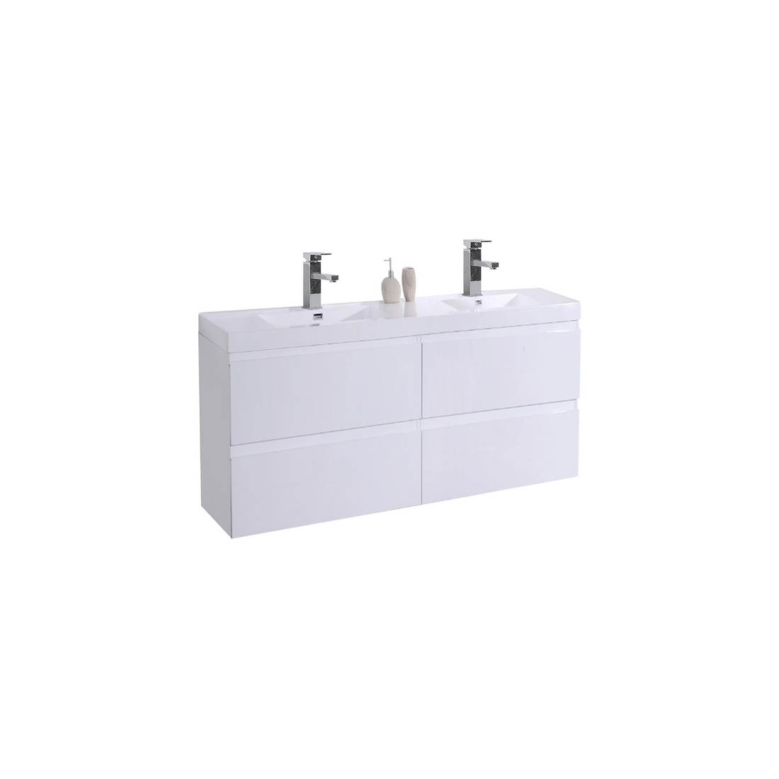 Boho Elegance 48" High Gloss White Wall-Mounted Vanity With Double Reinforced White Acrylic Sinks