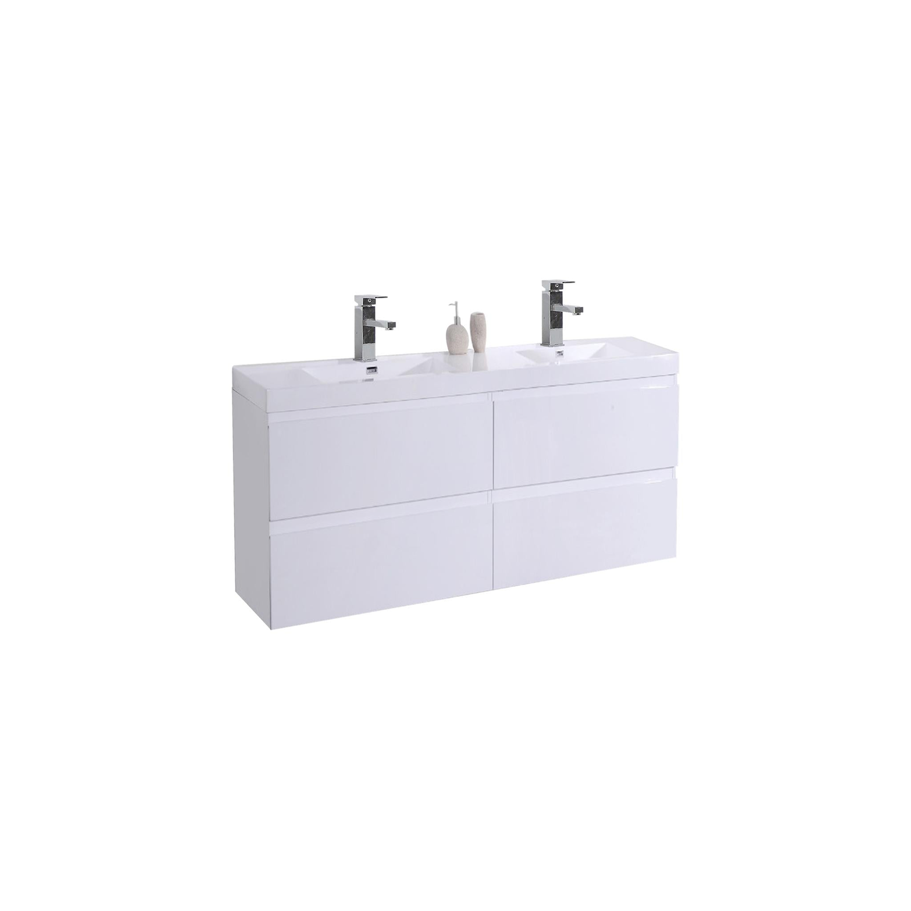 Boho Elegance 48" High Gloss White Wall-Mounted Vanity With Double Reinforced White Acrylic Sinks