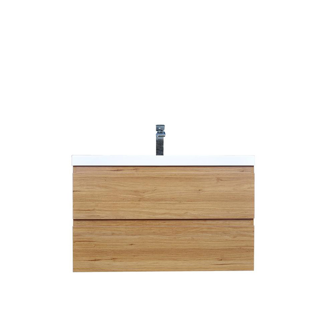 Boho Elegance 36" Nature Oak Wall-Mounted Vanity With Single Reinforced White Acrylic Sink