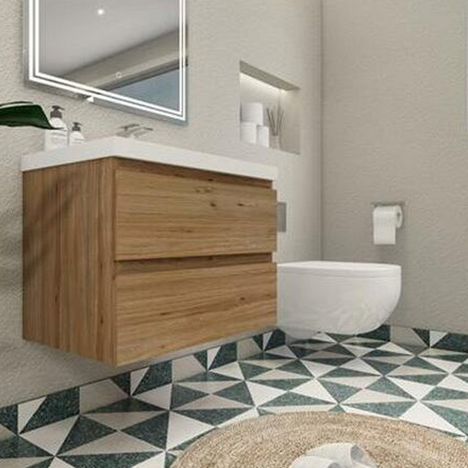 Boho Elegance 36" Nature Oak Wall-Mounted Vanity With Single Reinforced White Acrylic Sink