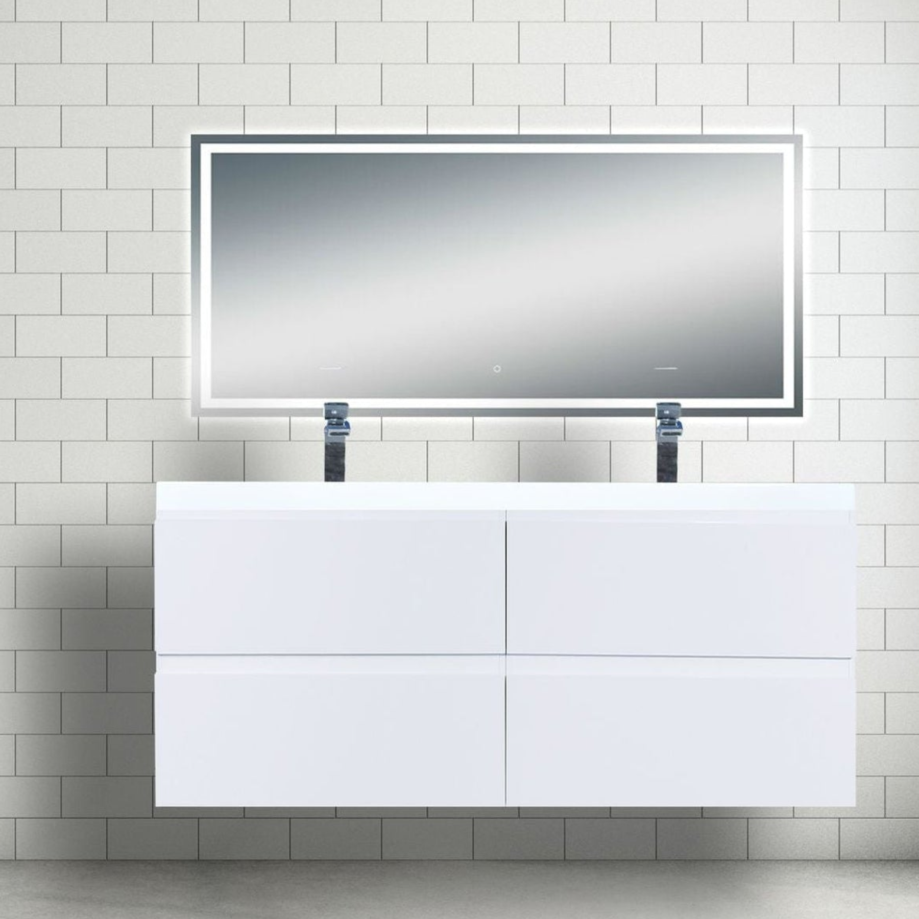 Boho Elegance 48" High Gloss White Wall-Mounted Vanity With Double Reinforced White Acrylic Sinks