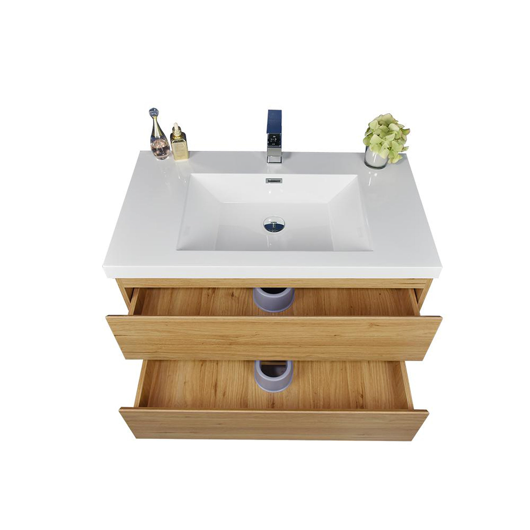 Boho Elegance 36" Nature Oak Wall-Mounted Vanity With Single Reinforced White Acrylic Sink
