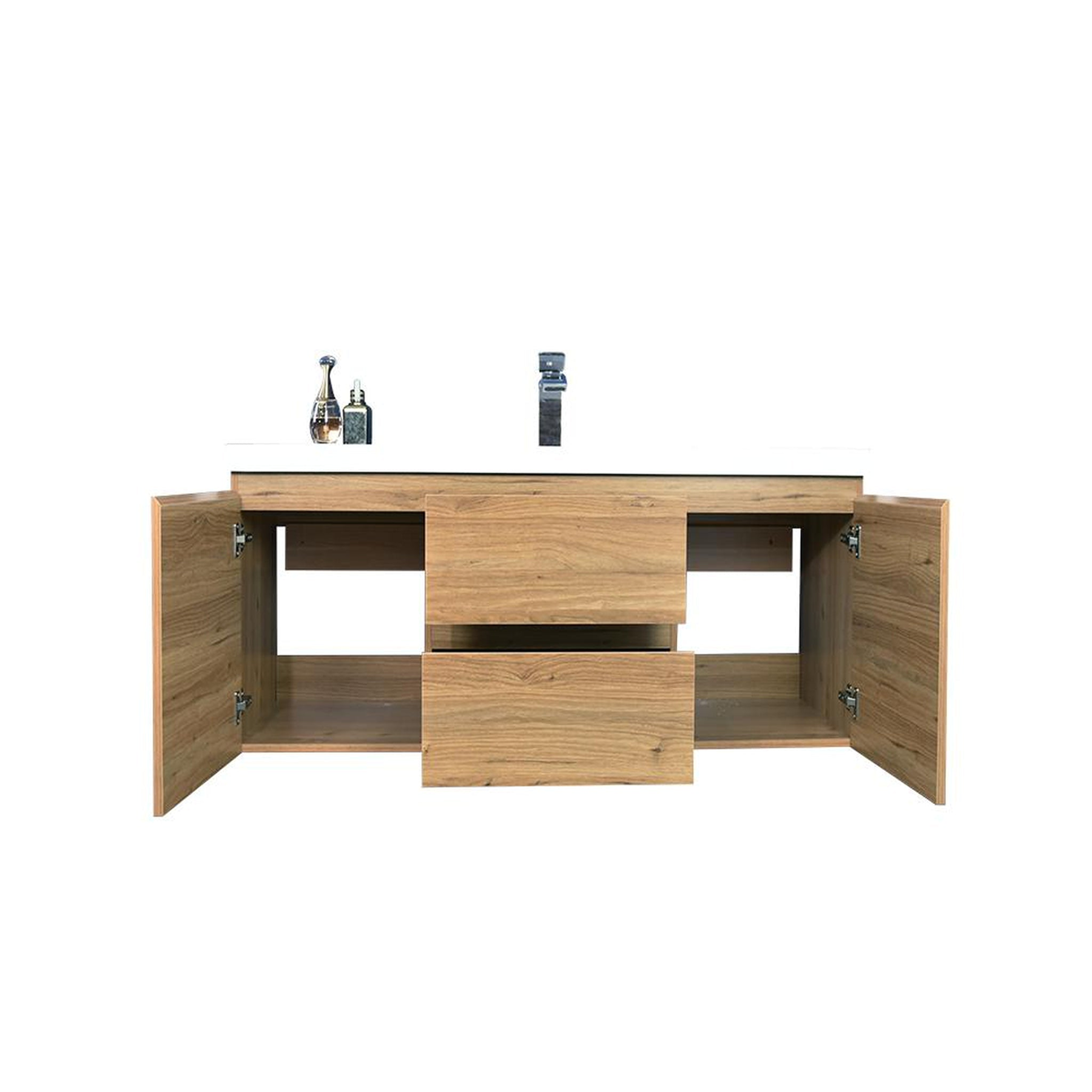 Boho Elegance 48" Nature Oak Wall-Mounted Vanity With Single Reinforced White Acrylic Sink