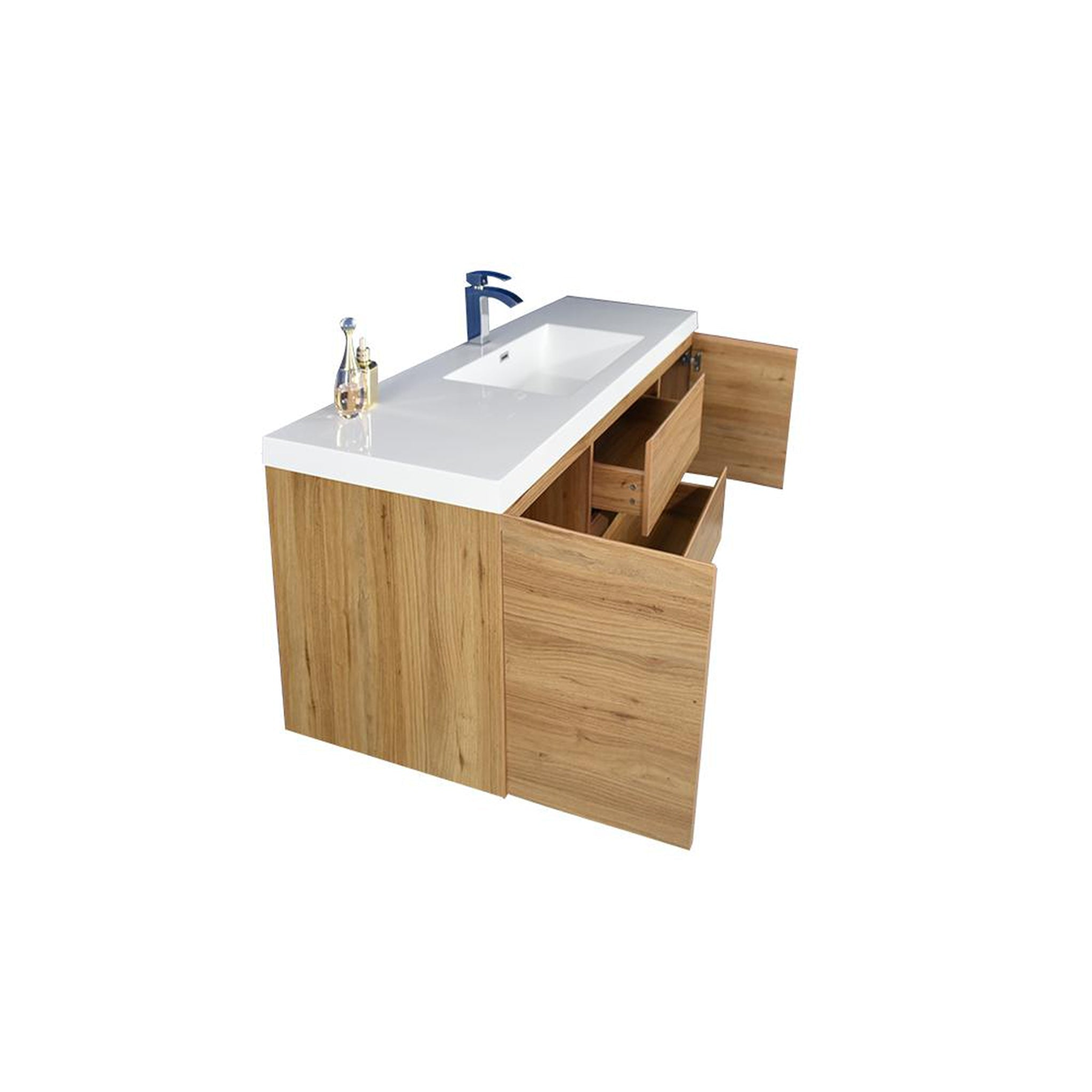 Boho Elegance 48" Nature Oak Wall-Mounted Vanity With Single Reinforced White Acrylic Sink