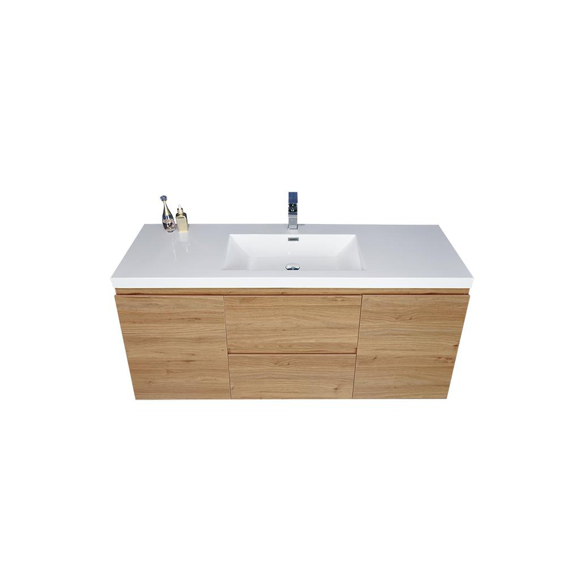 Boho Elegance 48" Nature Oak Wall-Mounted Vanity With Single Reinforced White Acrylic Sink