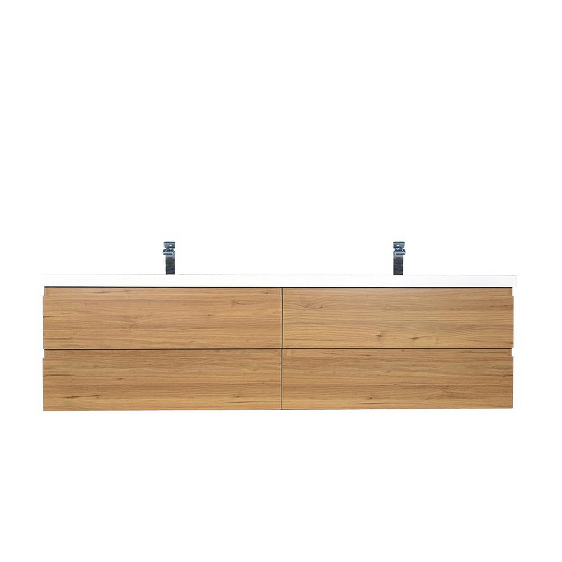 Boho Elegance 84" Nature Oak Wall-Mounted Vanity With Double Reinforced White Acrylic Sinks