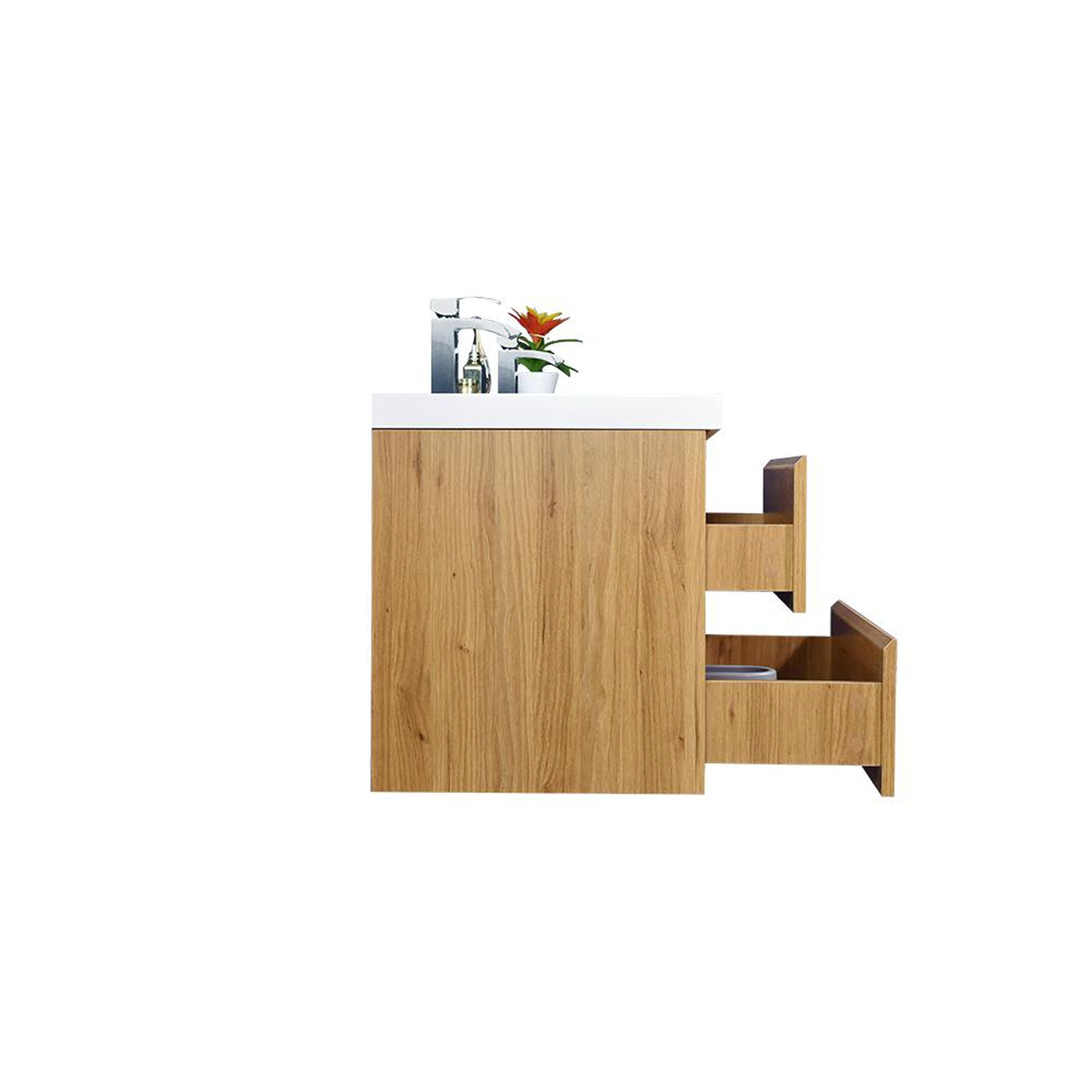Boho Elegance 84" Nature Oak Wall-Mounted Vanity With Double Reinforced White Acrylic Sinks