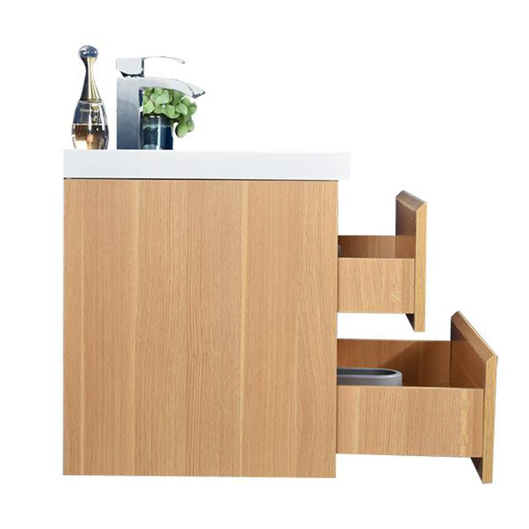 Boho Elegance 42" White Oak Wall-Mounted Vanity With Single Reinforced White Acrylic Sink