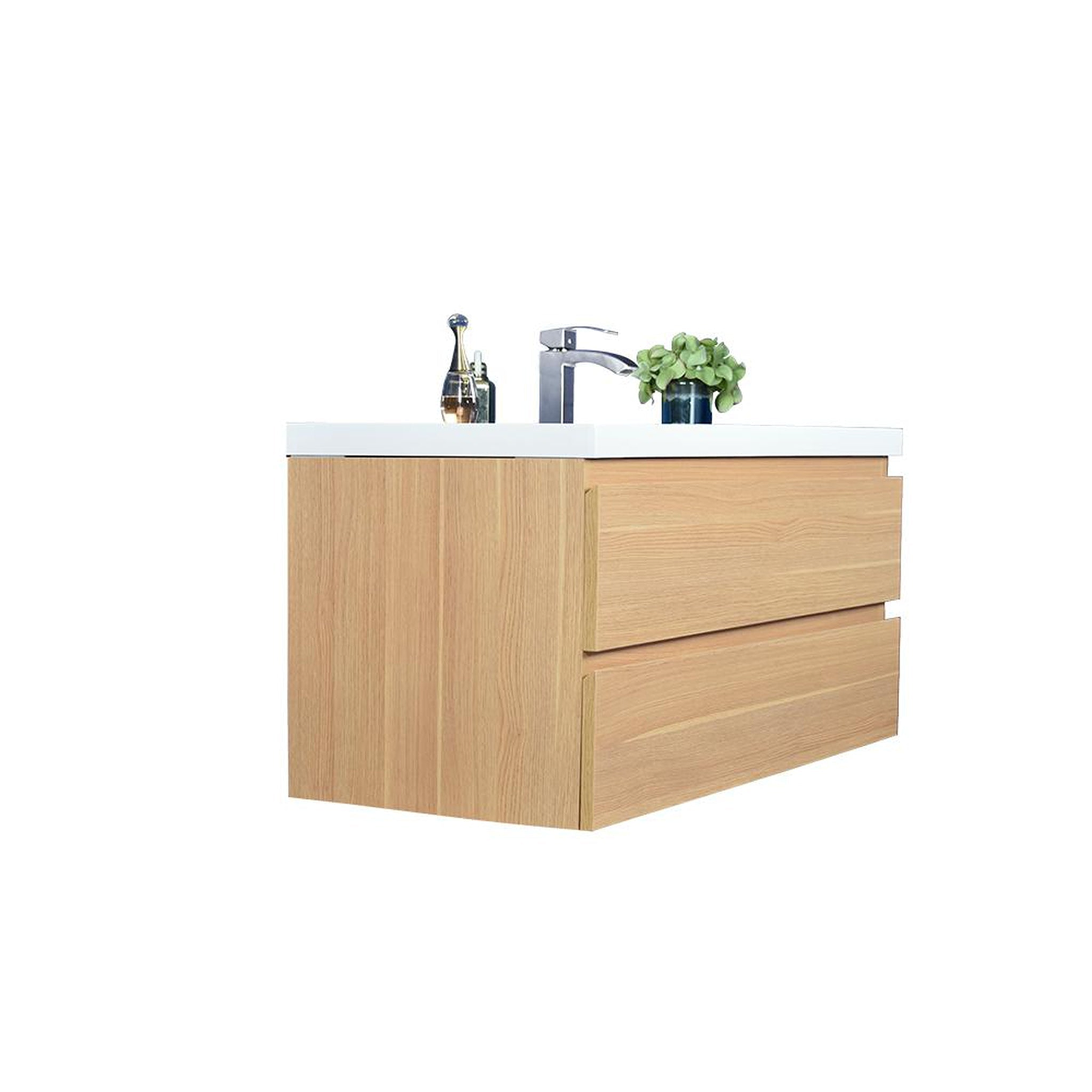 Boho Elegance 42" White Oak Wall-Mounted Vanity With Single Reinforced White Acrylic Sink