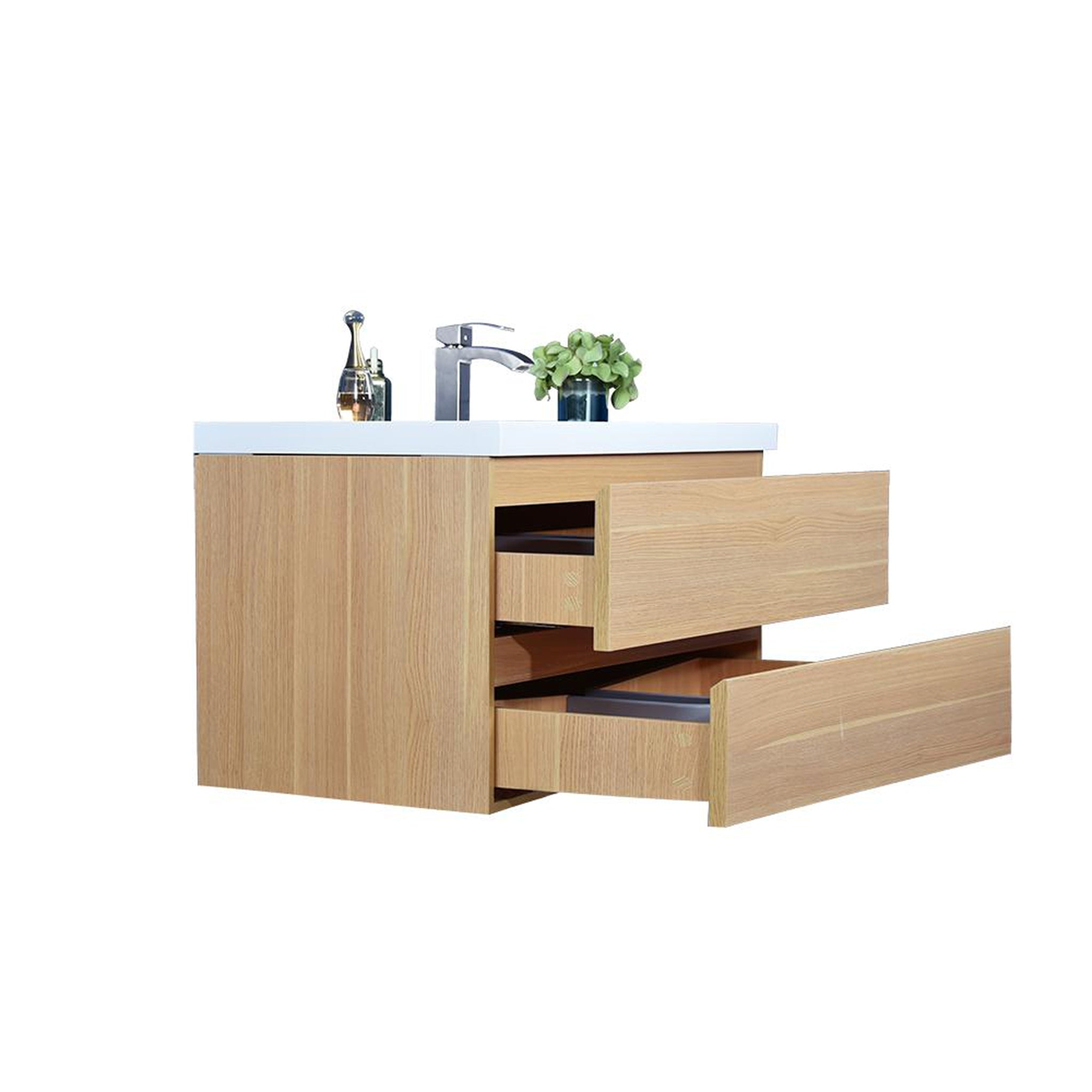 Boho Elegance 42" White Oak Wall-Mounted Vanity With Single Reinforced White Acrylic Sink