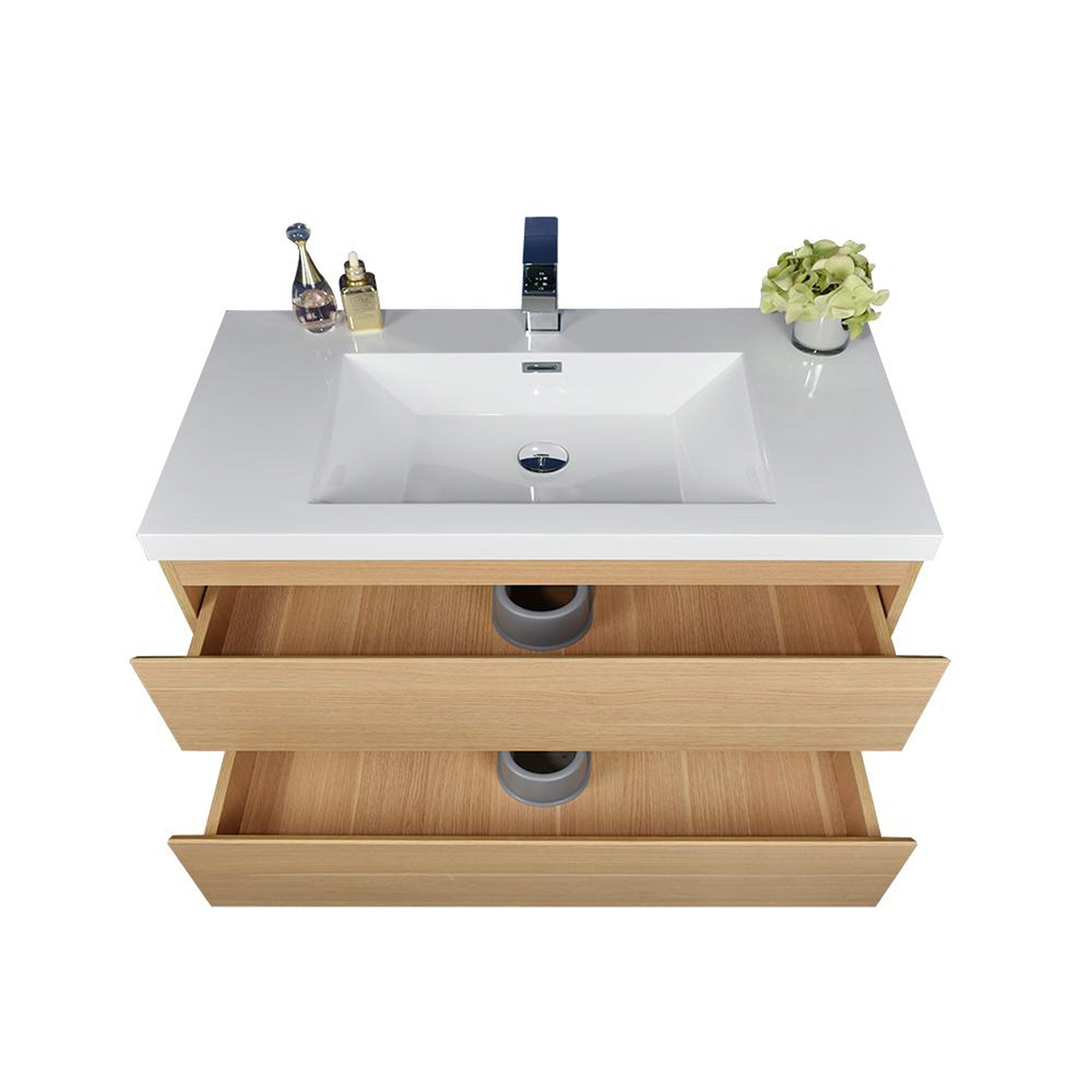 Boho Elegance 42" White Oak Wall-Mounted Vanity With Single Reinforced White Acrylic Sink