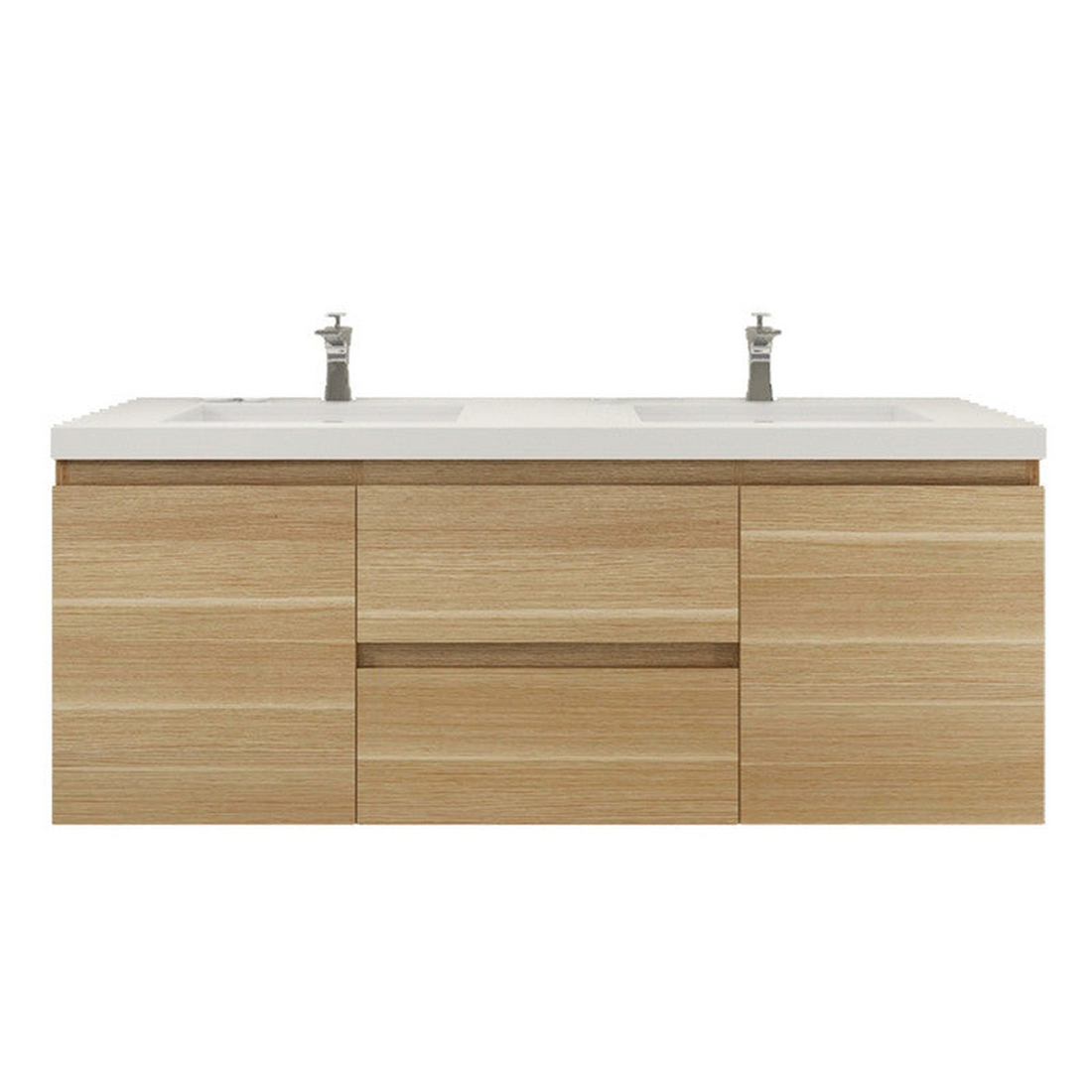 Boho Elegance 60" White Oak Wall-Mounted Vanity With Double Reinforced White Acrylic Sinks