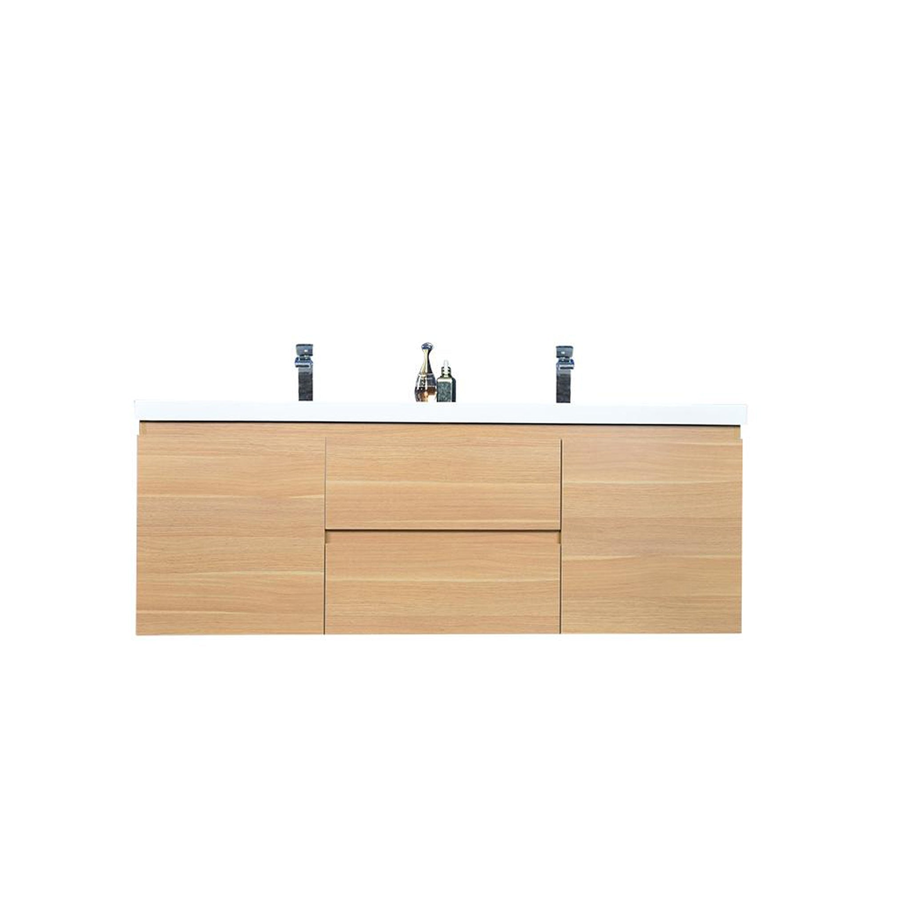 Boho Elegance 60" White Oak Wall-Mounted Vanity With Double Reinforced White Acrylic Sinks