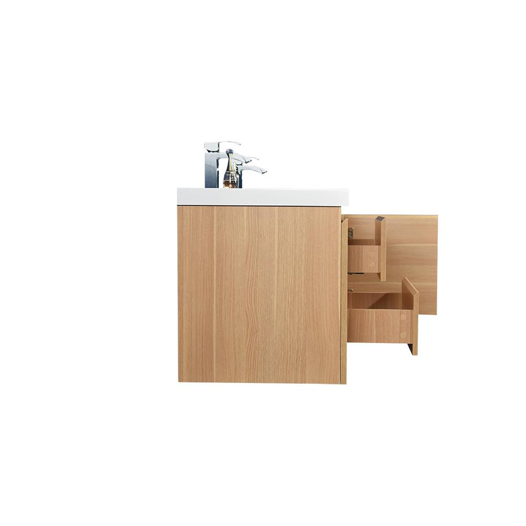 Boho Elegance 60" White Oak Wall-Mounted Vanity With Double Reinforced White Acrylic Sinks