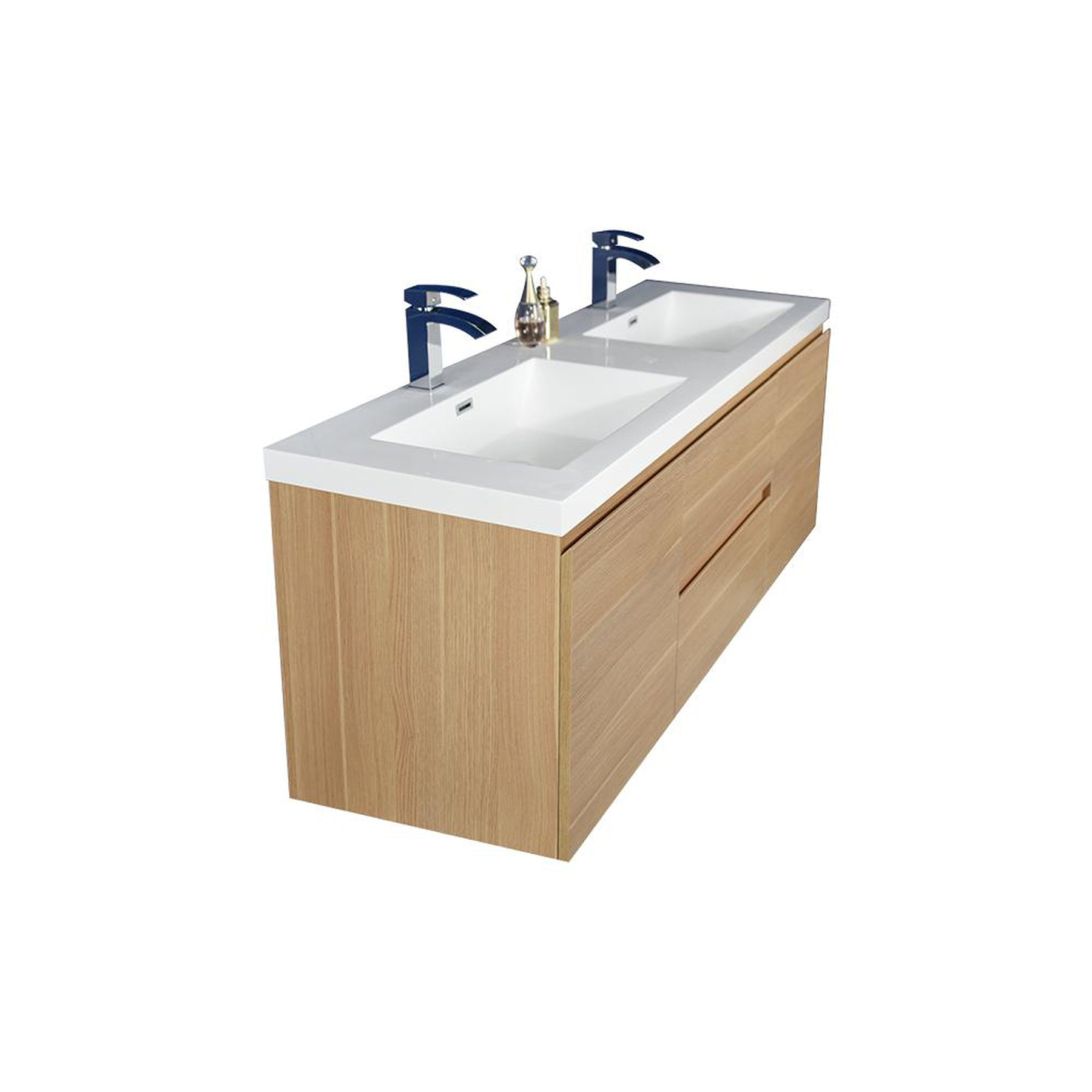 Boho Elegance 60" White Oak Wall-Mounted Vanity With Double Reinforced White Acrylic Sinks