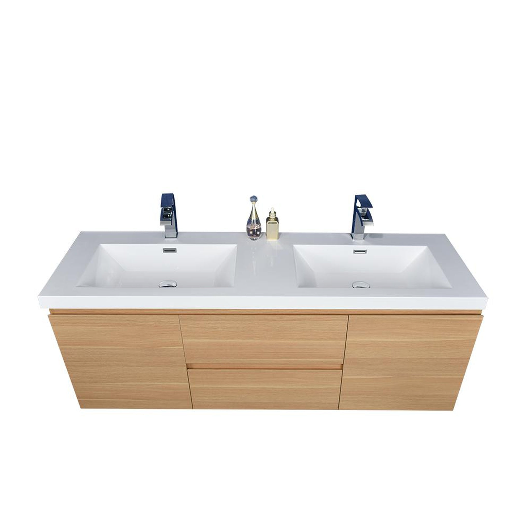 Boho Elegance 60" White Oak Wall-Mounted Vanity With Double Reinforced White Acrylic Sinks