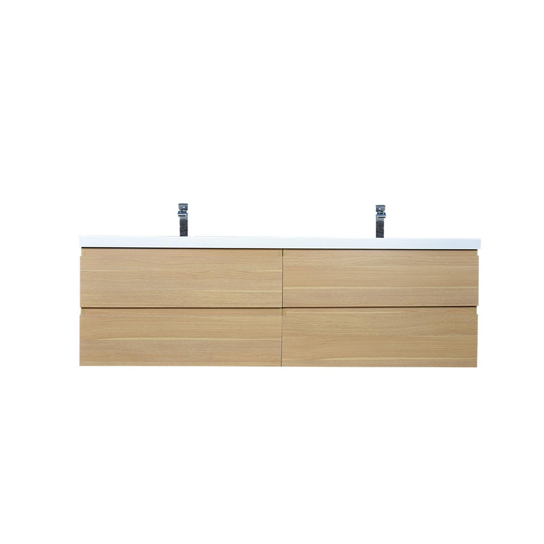 Boho Elegance 72" White Oak Wall-Mounted Vanity With Double Reinforced White Acrylic Sinks