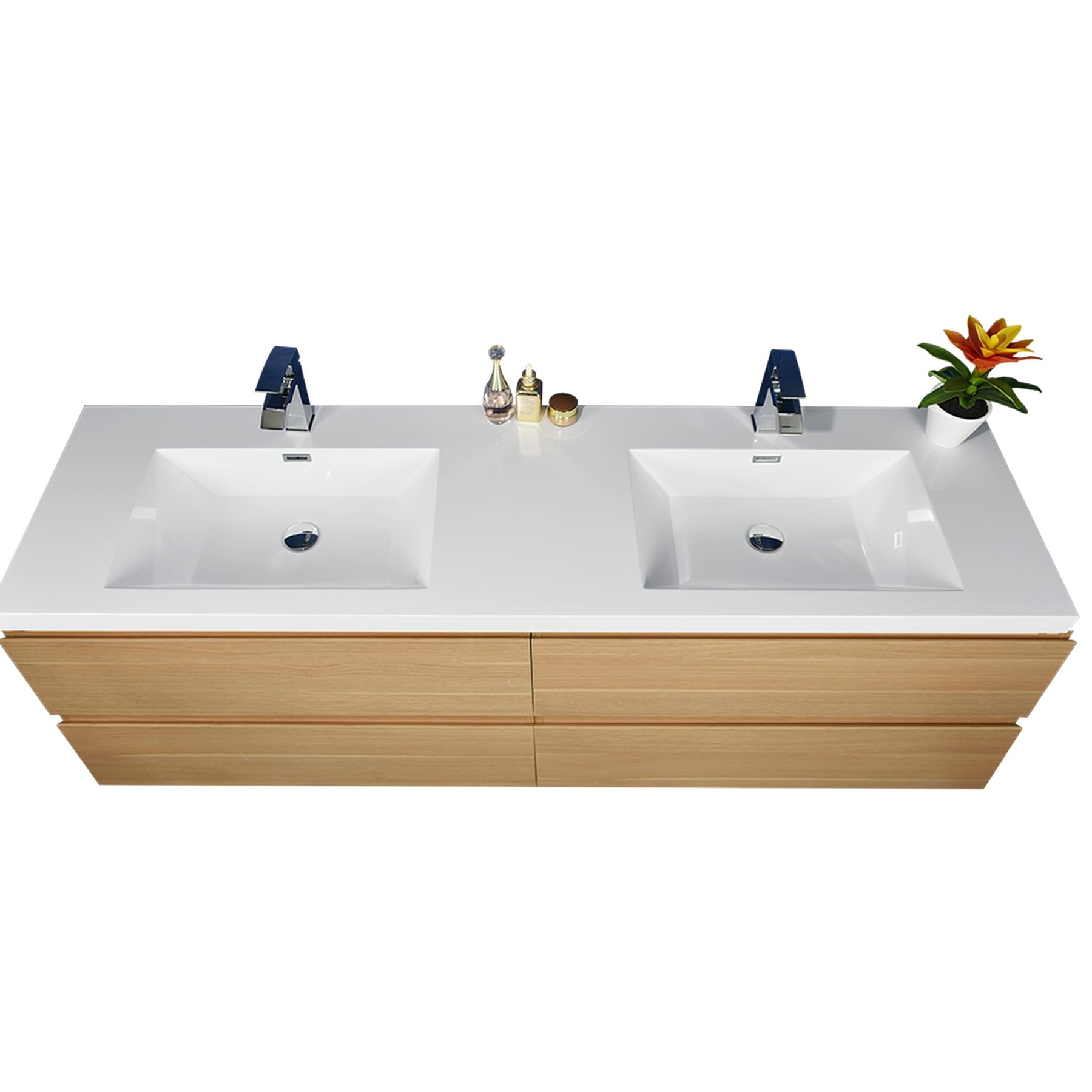 Boho Elegance 72" White Oak Wall-Mounted Vanity With Double Reinforced White Acrylic Sinks
