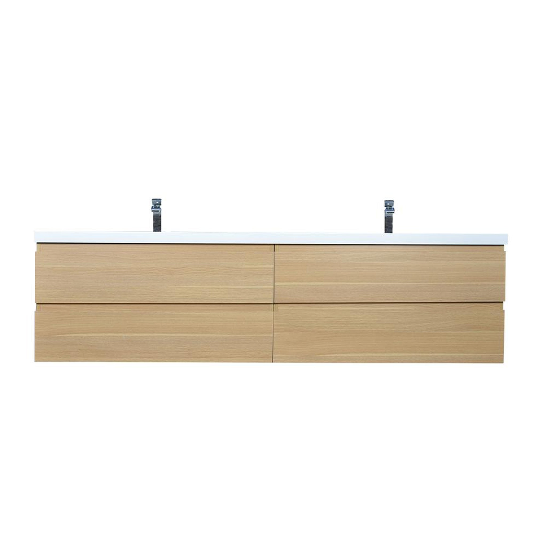 Boho Elegance 84" White Oak Wall-Mounted Vanity With Double Reinforced White Acrylic Sinks