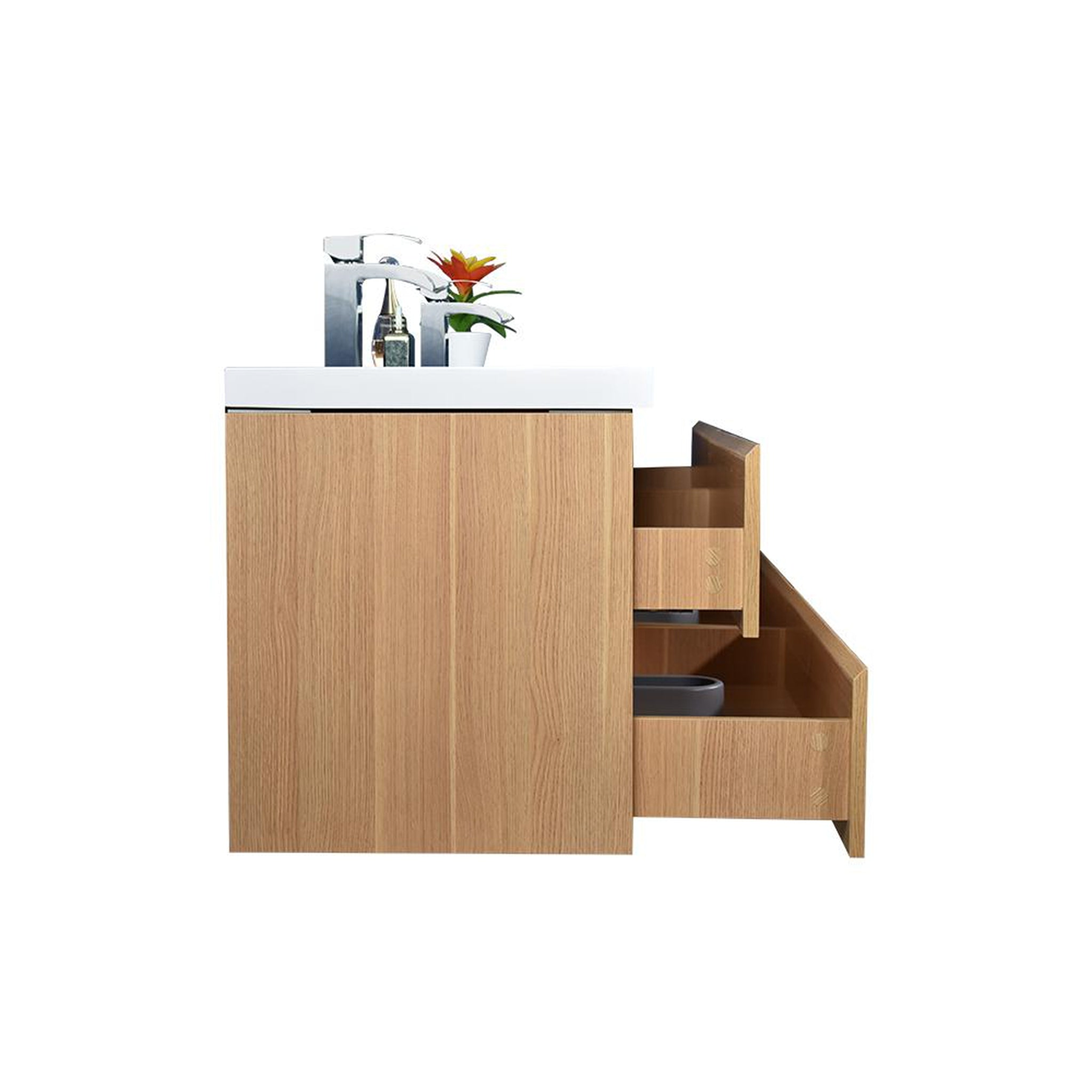 Boho Elegance 84" White Oak Wall-Mounted Vanity With Double Reinforced White Acrylic Sinks