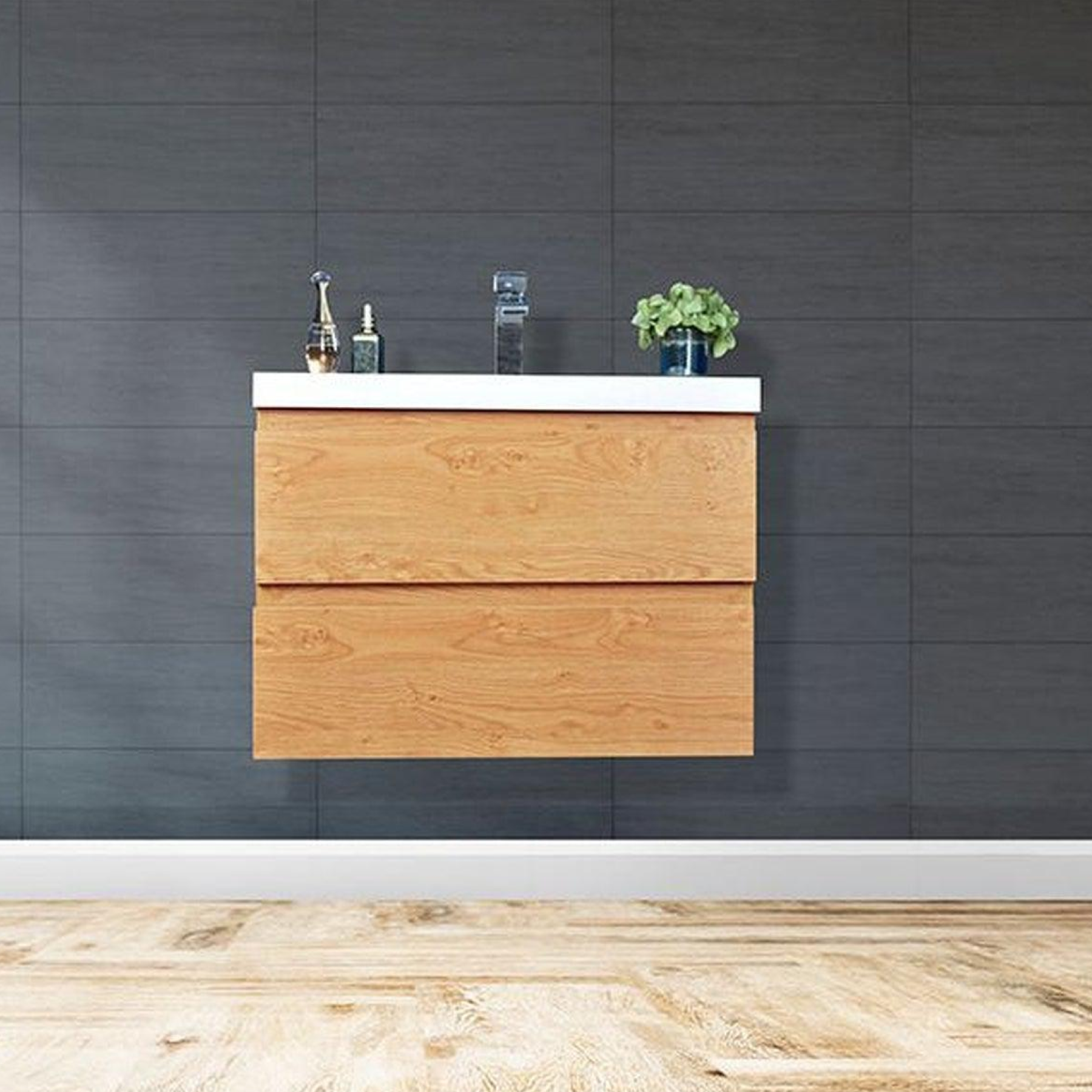 Boho Elegance 30" New England Oak Wall-Mounted Vanity With Single Reinforced White Acrylic Sink