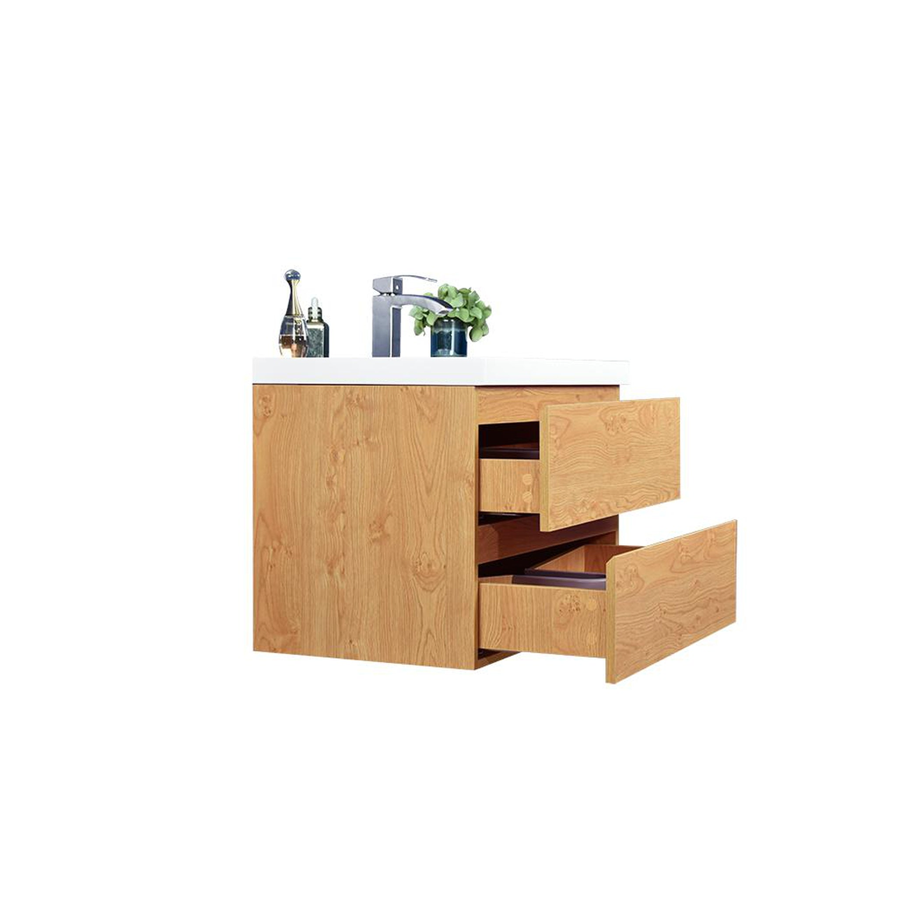 Boho Elegance 30" New England Oak Wall-Mounted Vanity With Single Reinforced White Acrylic Sink