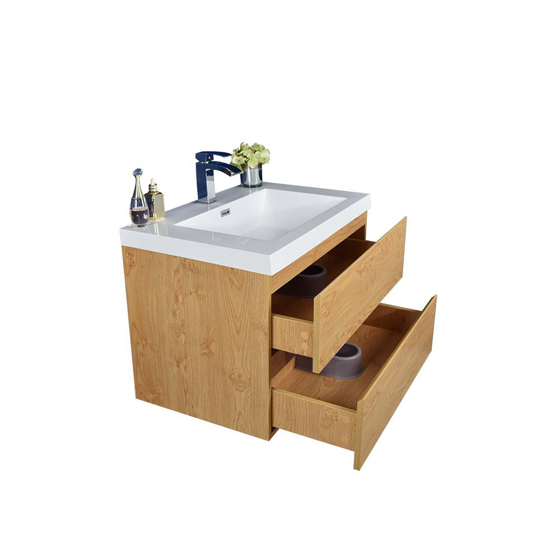 Boho Elegance 30" New England Oak Wall-Mounted Vanity With Single Reinforced White Acrylic Sink